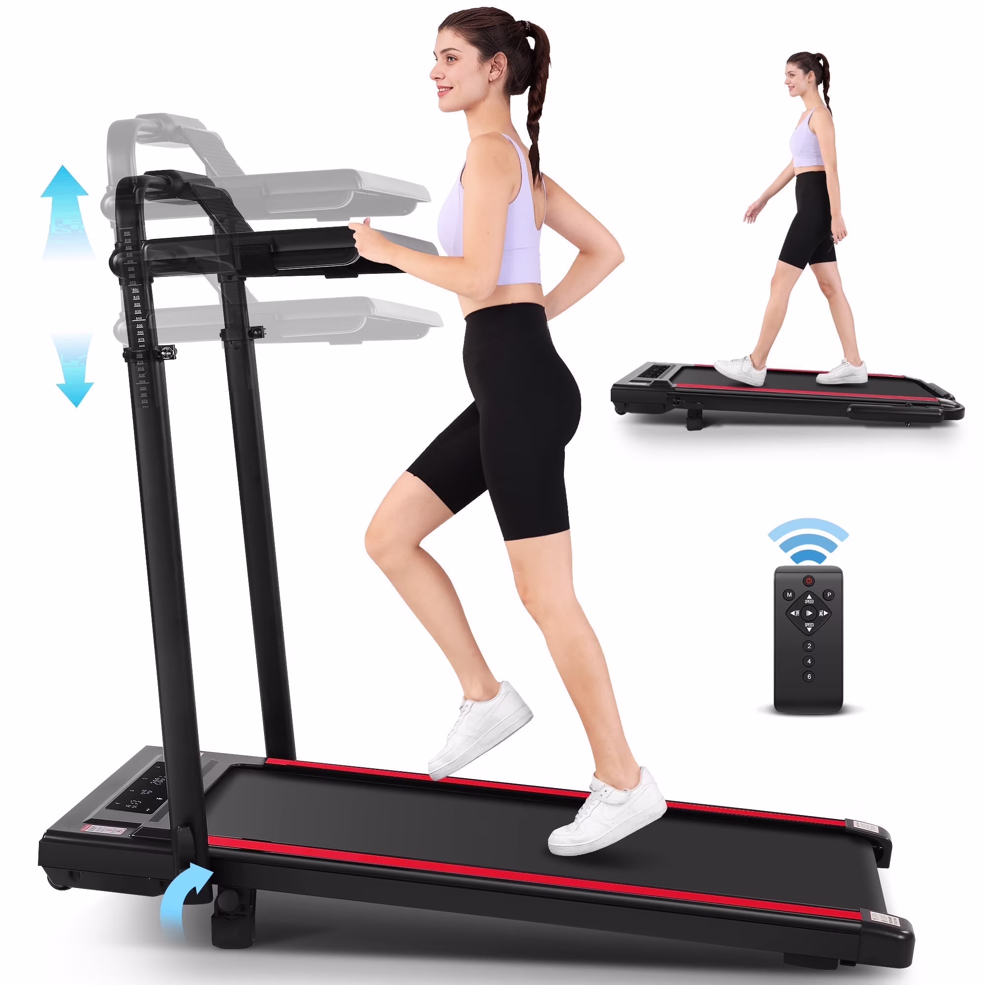 Simpfree 3 in 1 Under Desk Treadmill with Removable Desk, Walking Pad with Height Adjustable Armrests, LED Touch Screen, Remote Control, 0.5-7.5 mph