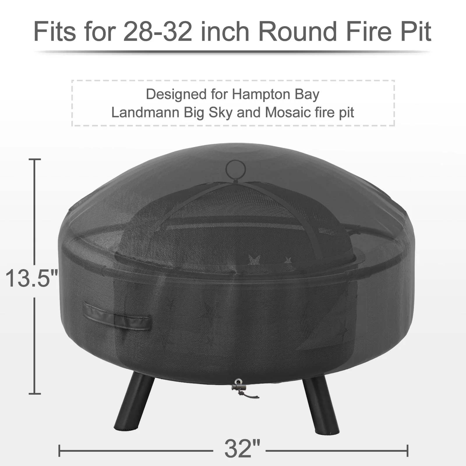 Waterproof Fire Pit Cover Round, Fits 28/30/32 inch Firepit or Fire Bowl, 32