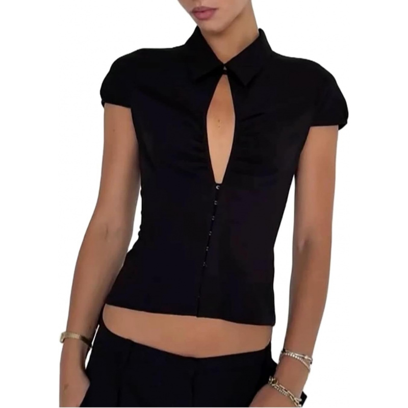 Women Lace Cheongsam Top Short Sleeve Mandarin