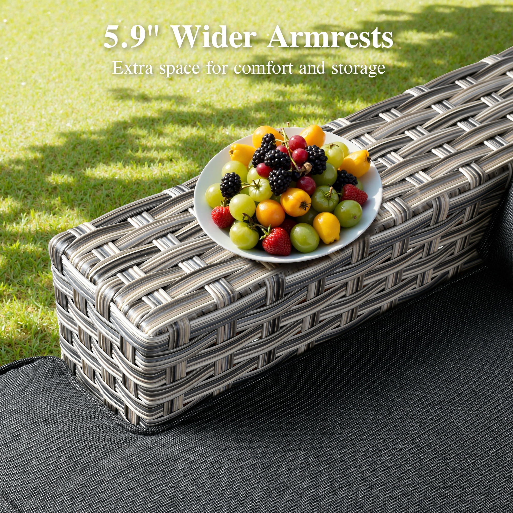 Ovios 10 Pieces Outdoor Patio Furniture Modern High-Back All-Weather Wicker Sectional Conversation Set with Propane Fire Pit Table & Swivel Chair, Dark Gray