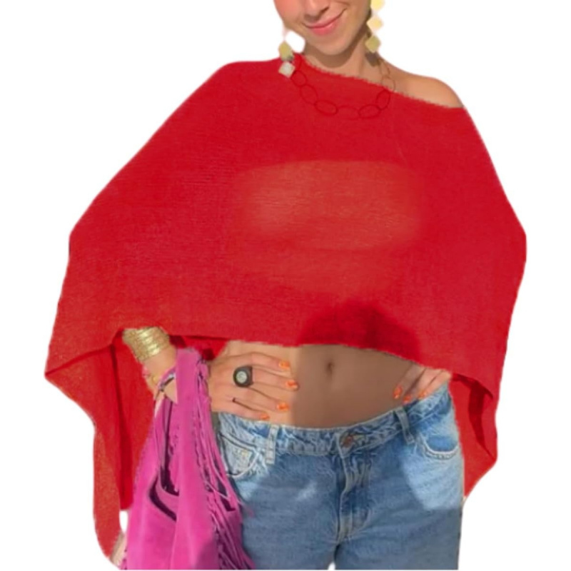 Women Sheer Poncho Top Lightweight Knit Crochet Shrug