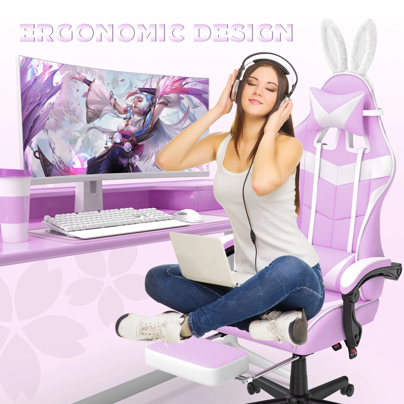 SOONTRANS Green Gaming Chair with Footrest, High Back Gamer Chair with Massage Lumbar Pillow, Gamer Computer Desk Chair (Green)