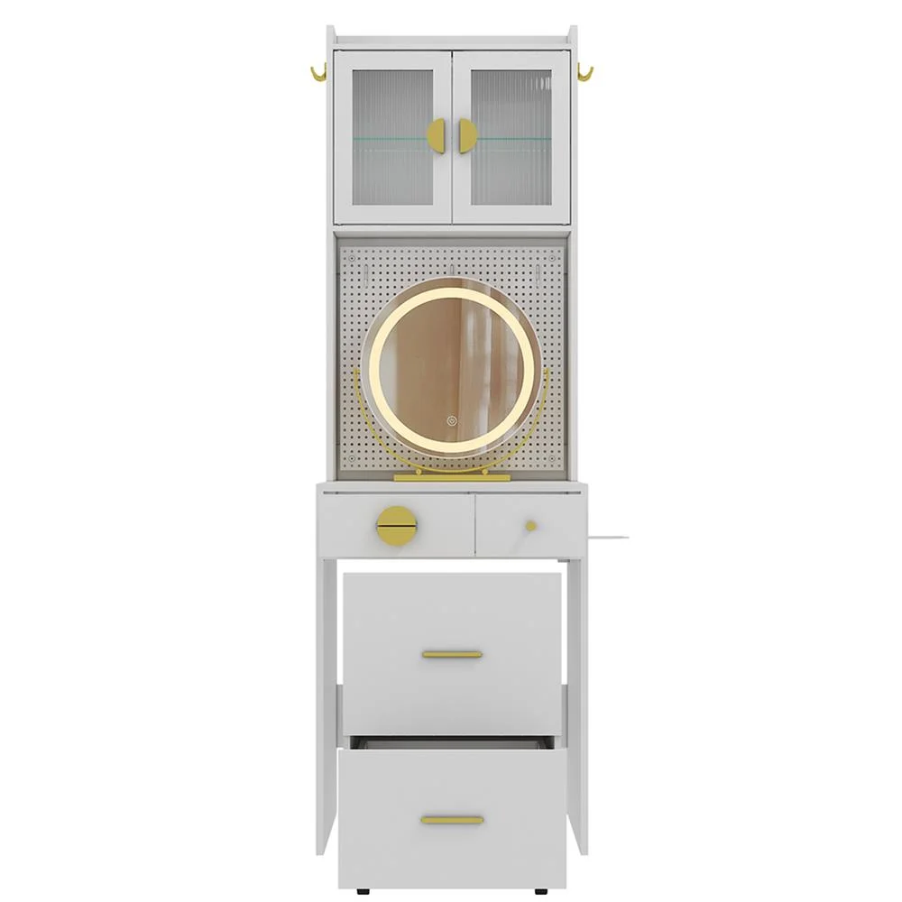 EDOEMSE Table & Chair Vanity Set, Vanity Set,Small Vanity Desk with Mirror and LED Lights, Makeup Table with Charging Station and drawers,Gray