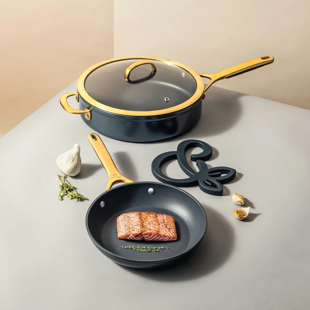 Thyme & Table 12-Piece Non-Stick Supreme Cookware Set, Pots and Pans Set - Cream