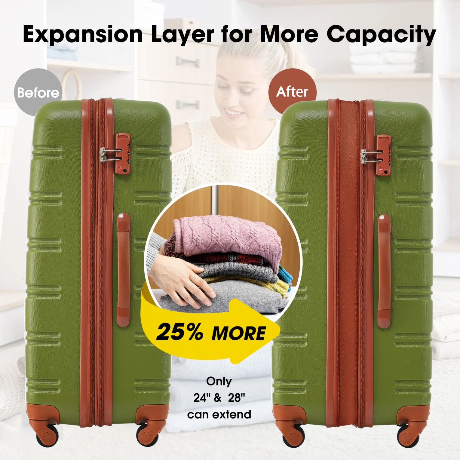 Luggage Sets 3 Piece, Hardside Expandable Ultra Durable PC Lightweight Carry On, Travel Suitcase Set with TSA Lock Spinner Wheels, Multicolor Purple