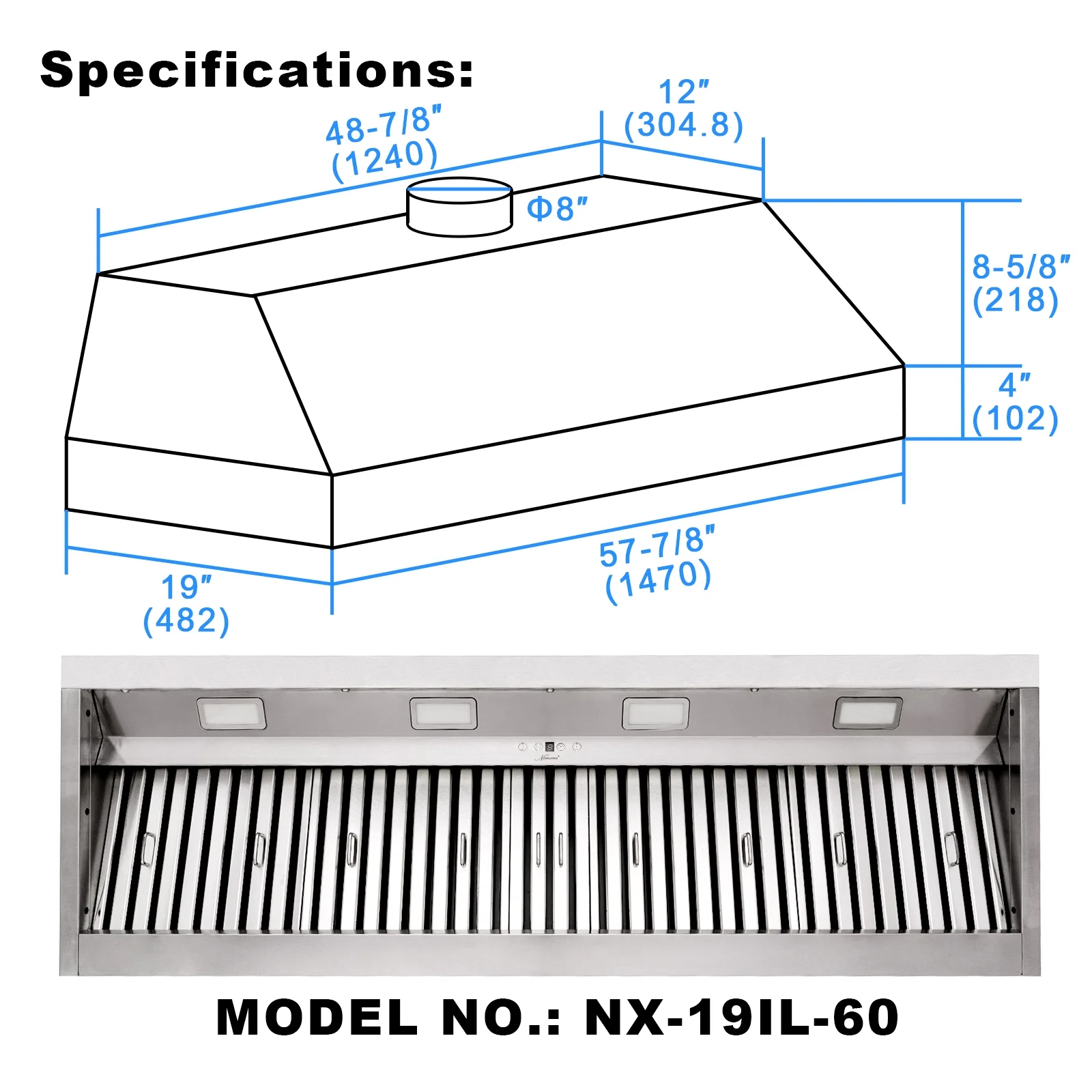 Akicon 48 Inch Range Hood Insert, Stainless Steel 8