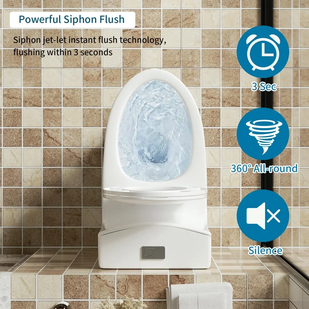 Spaco 1.1/1.6 GPF Dual Flush One-Piece Toilet, Button on Tank top S-trap 12 inches, Elongated Bowl with Soft Close Seat, Water-Saving MAP 1000g, Comfort Chair Seat ADA Height, Light Gray