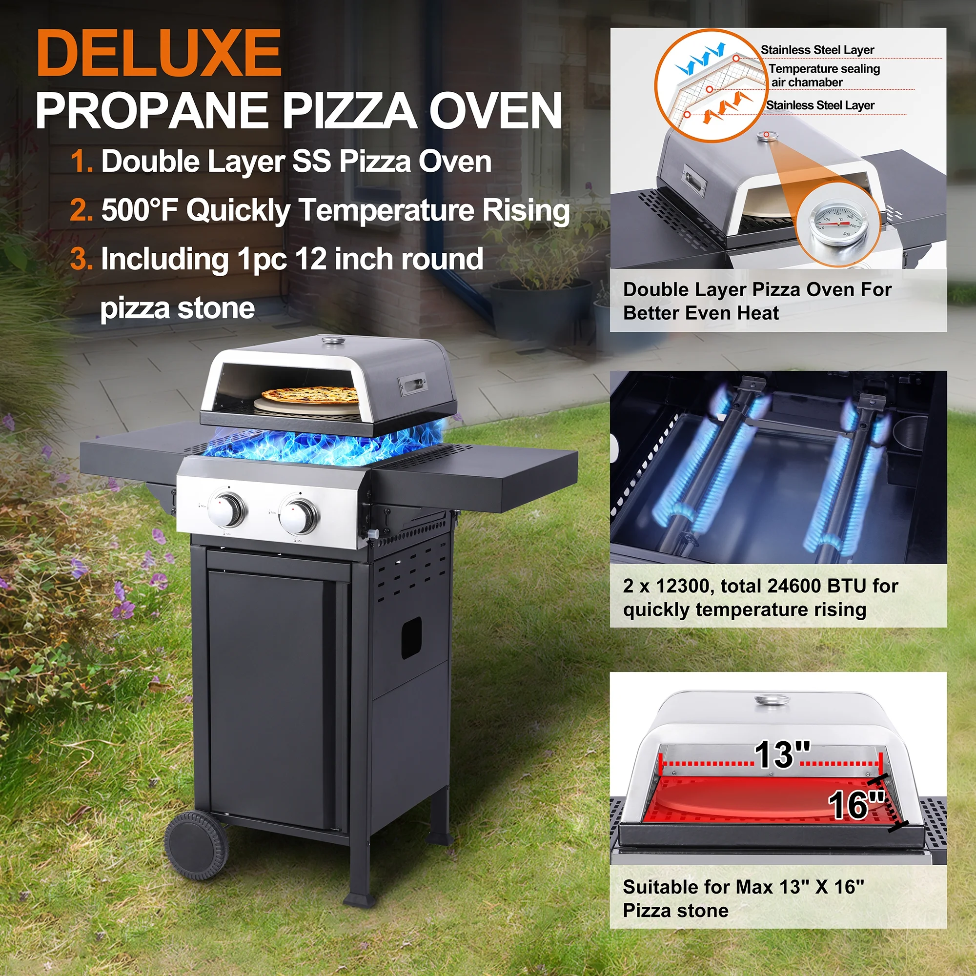Nice Cooker 2-Burner Propane Gas BBQ & Pizza Oven  12
