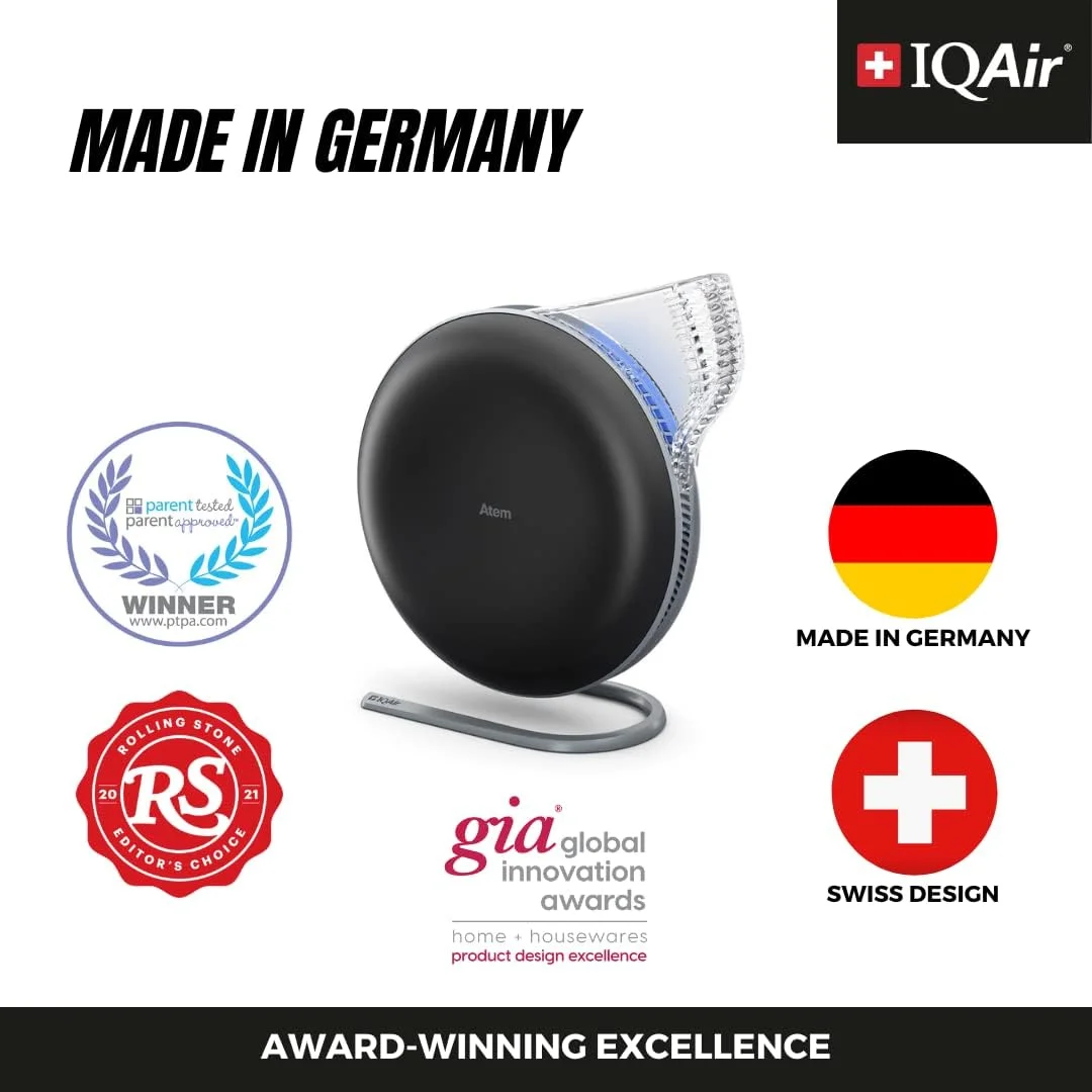 IQAir Atem Desk Personal HyperHEPA Air Purifier - Filters 99% of allergens, asthma triggers, airborne pollutants, odors and gasses - Perfect for offices or other small rooms (White)
