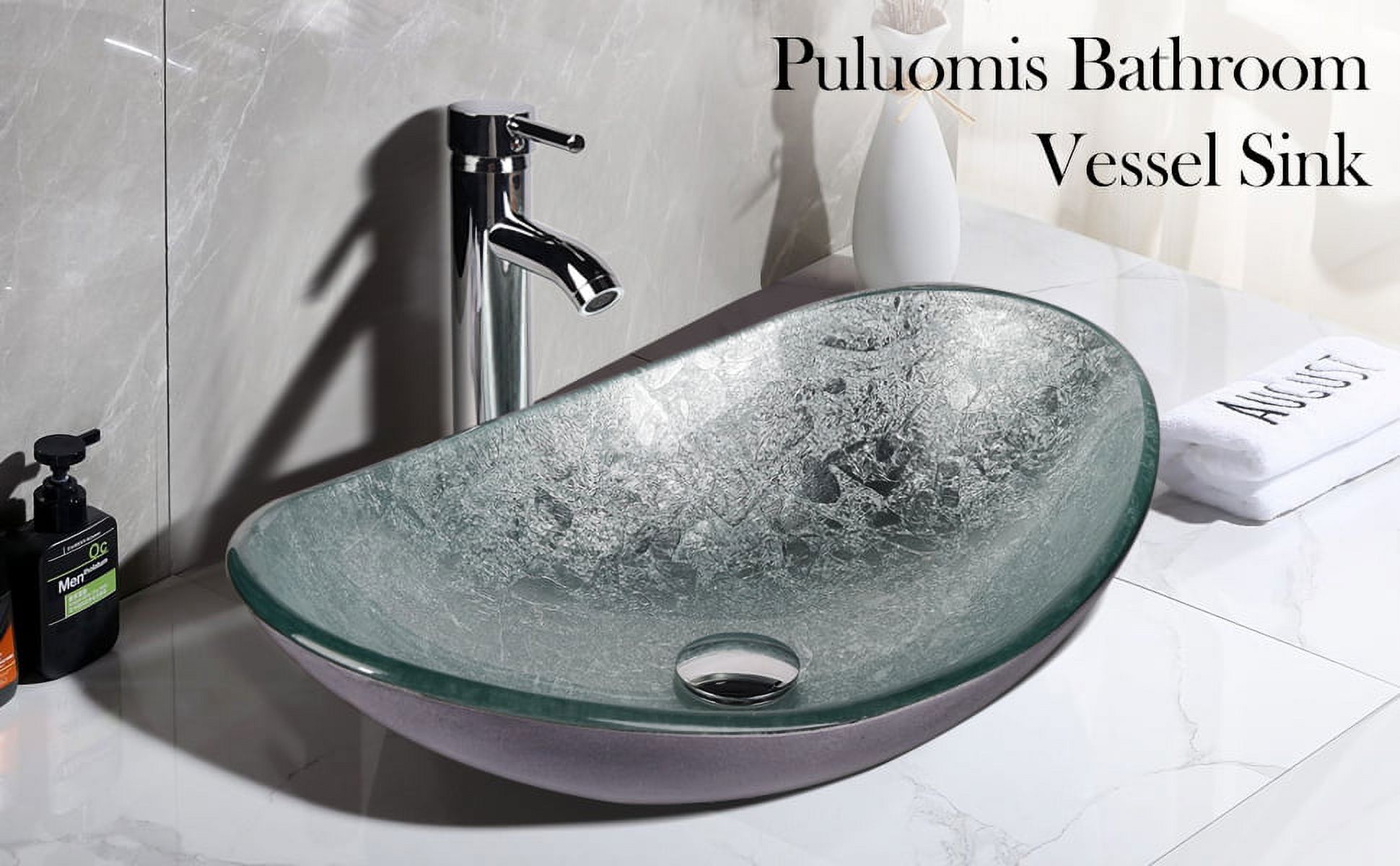 PULUOMIS Vessel Sink and Faucet Combo Bath Sinks with Mounting Ring and Pop Up Drain Round Bowl Basin Brown