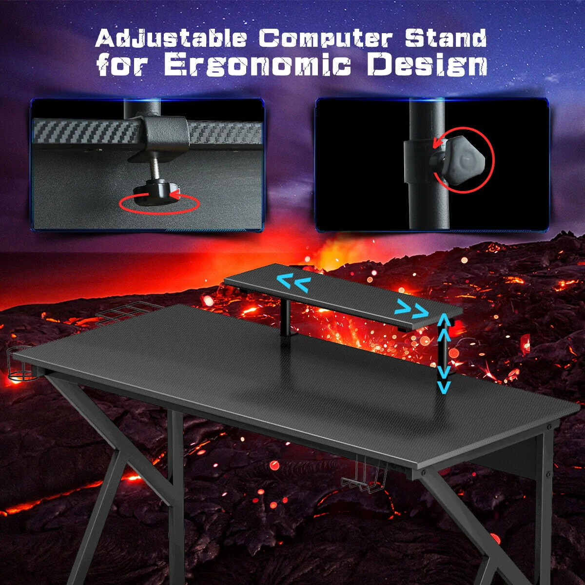 Gymax Gaming Desk Computer Desk PC Table Workstation with Cup Holder & Headphone Hook