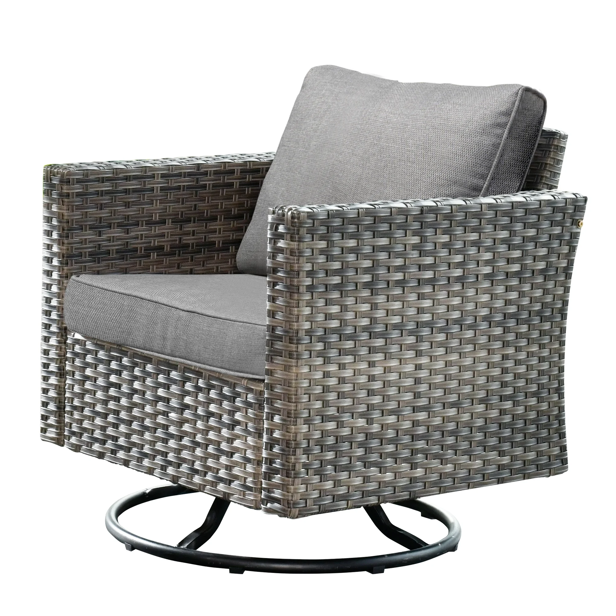 Ovios 6 Pieces Outdoor Patio Furniture Set with Gas Propane Fire Pit Table Wicker Outdoor Conversation Set with Swivel Rocking Chair for Backyard, Cushion Beige