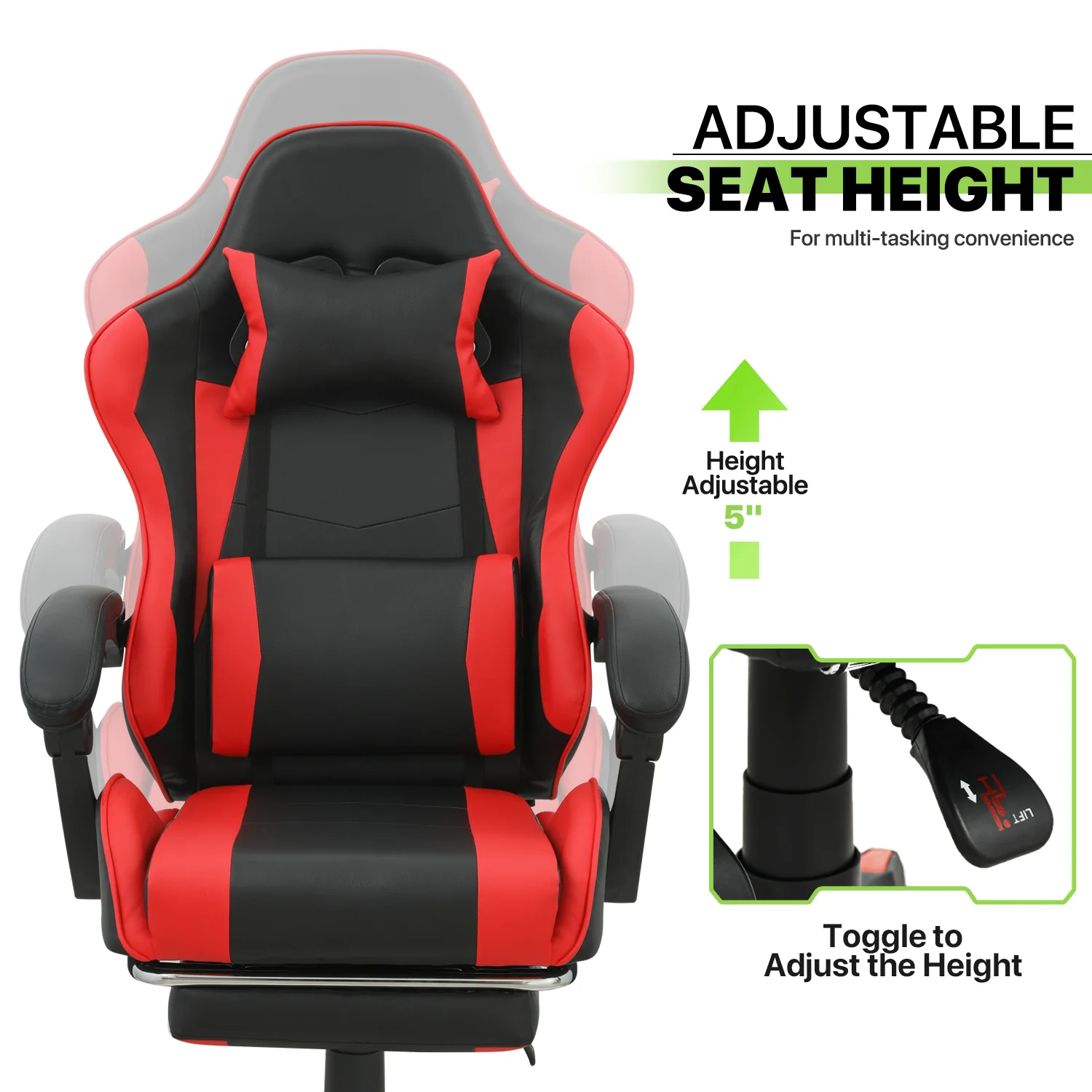Magshion Adjustable Gaming Chair, Ergonomic PC Computer Seat with Headrest and Lumbar Support for Adults Teens Desk Chair, Black