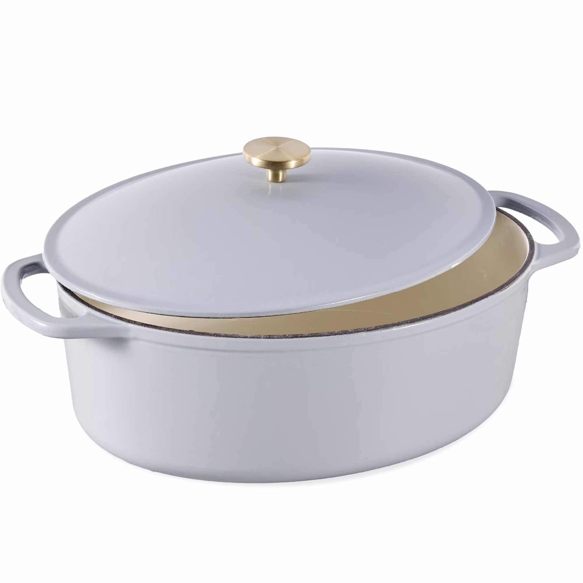 Best Choice Products Oval 7.5 Quart Cast-Iron Dutch Oven, Heavy-Duty w/ Enamel, Side Handles - Vanilla Buttercream
