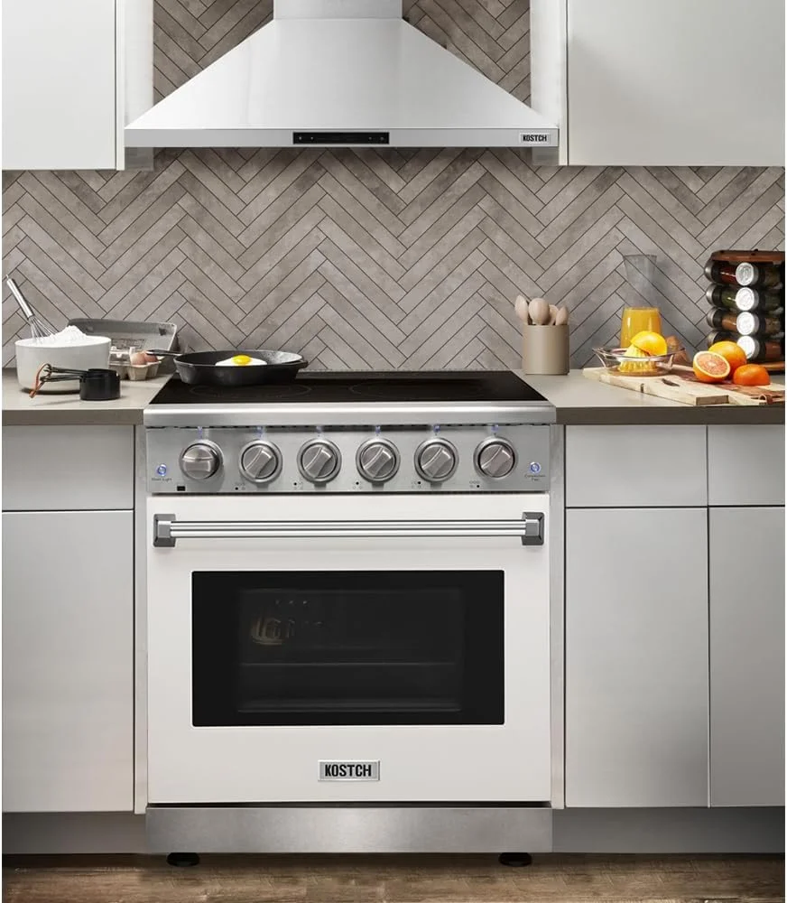 30 inch Professional Electric Range with 5 Heating Elements Cooktop, 4.55 Cu. Ft. Convection Oven Capacity, Smooth Glass Top, in Stainless Steel, KOS-30RE06H (Stainless Steel)