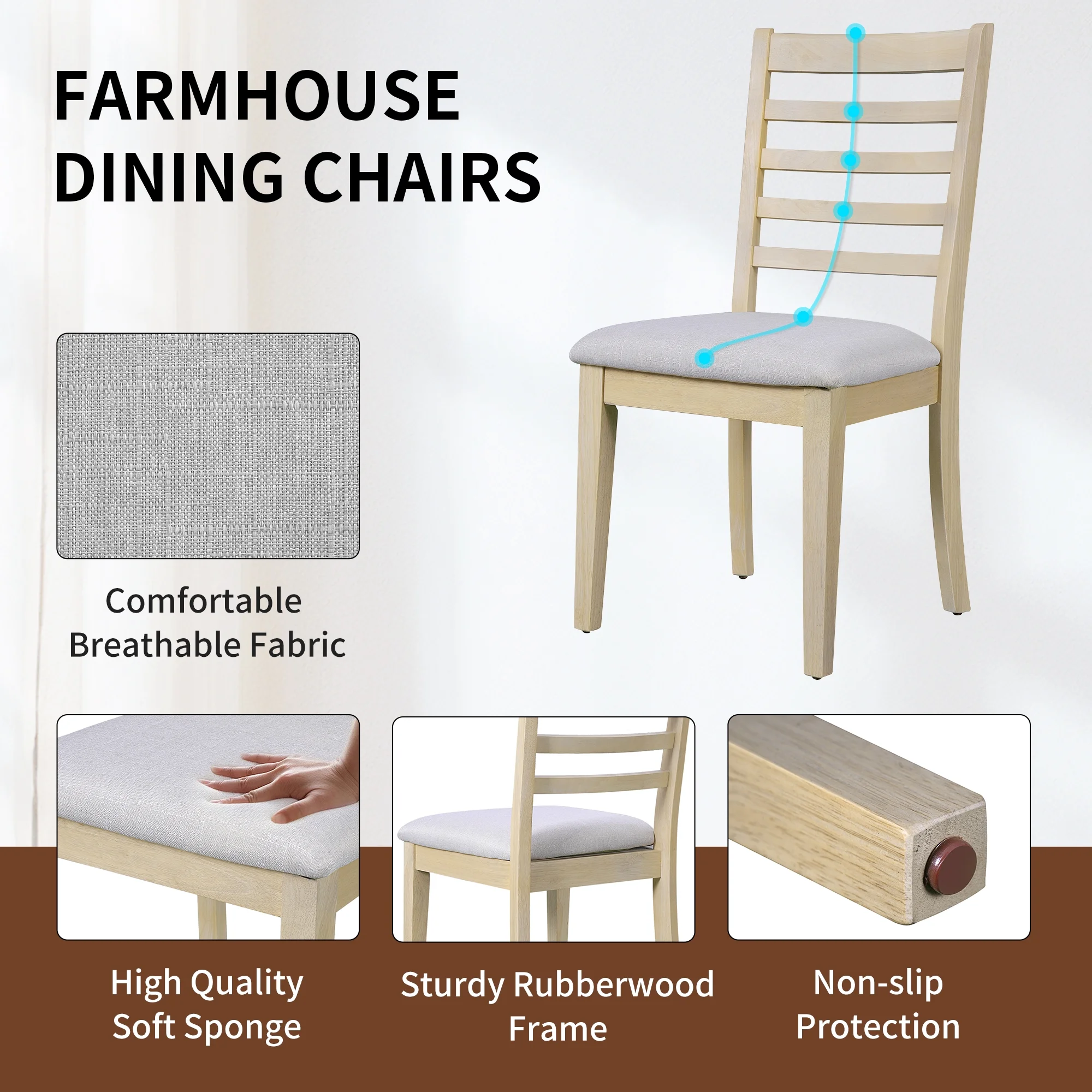 Harper & Bright Designs Farmhouse Extendable Dining Table Set for 6, 7 Pieces Rectangle Dining Table with 6 Upholstered Chairs, Wood Expanding Kitchen Table Set for Dining Room, Brown