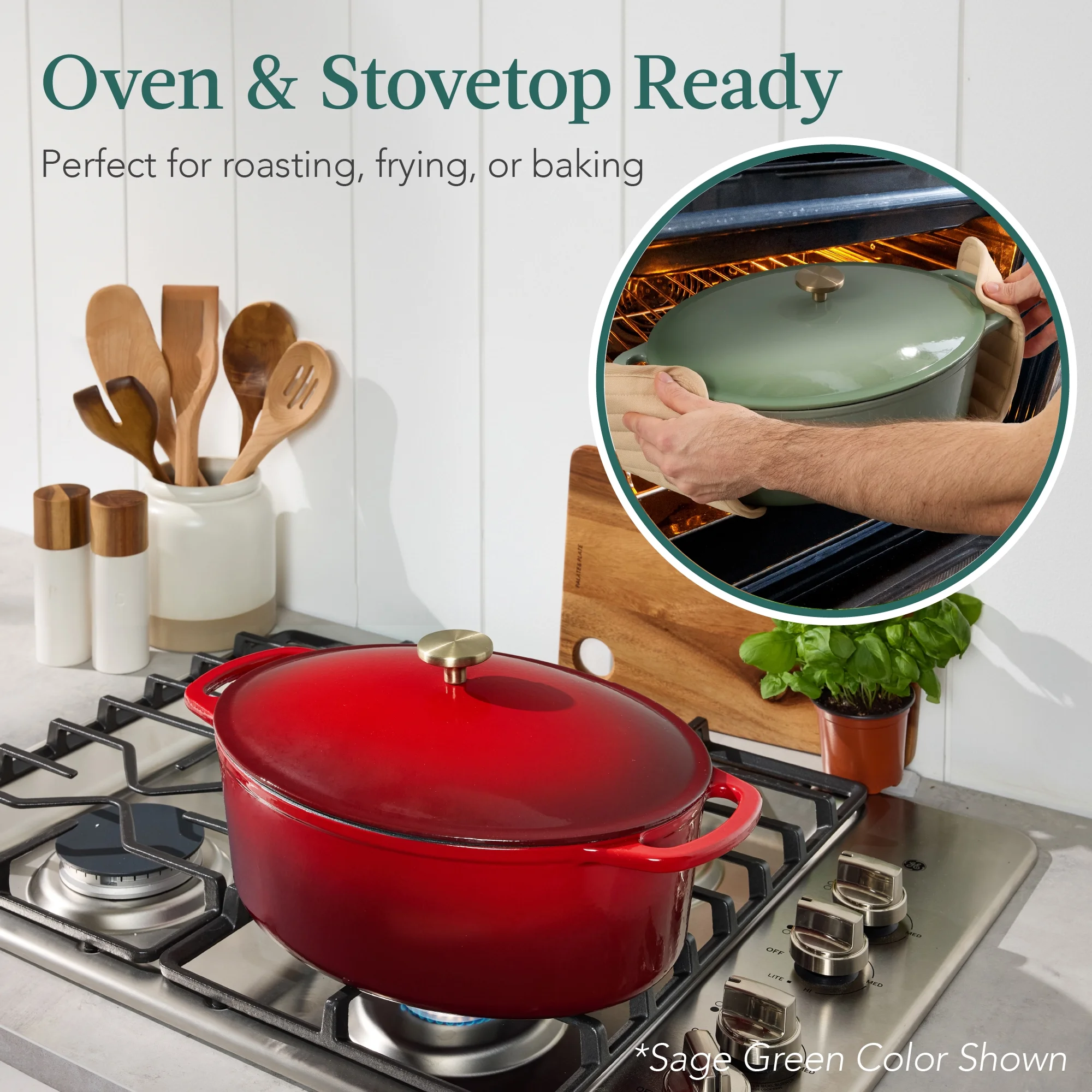 Best Choice Products Oval 7.5 Quart Cast-Iron Dutch Oven, Heavy-Duty w/ Enamel, Side Handles - Vanilla Buttercream
