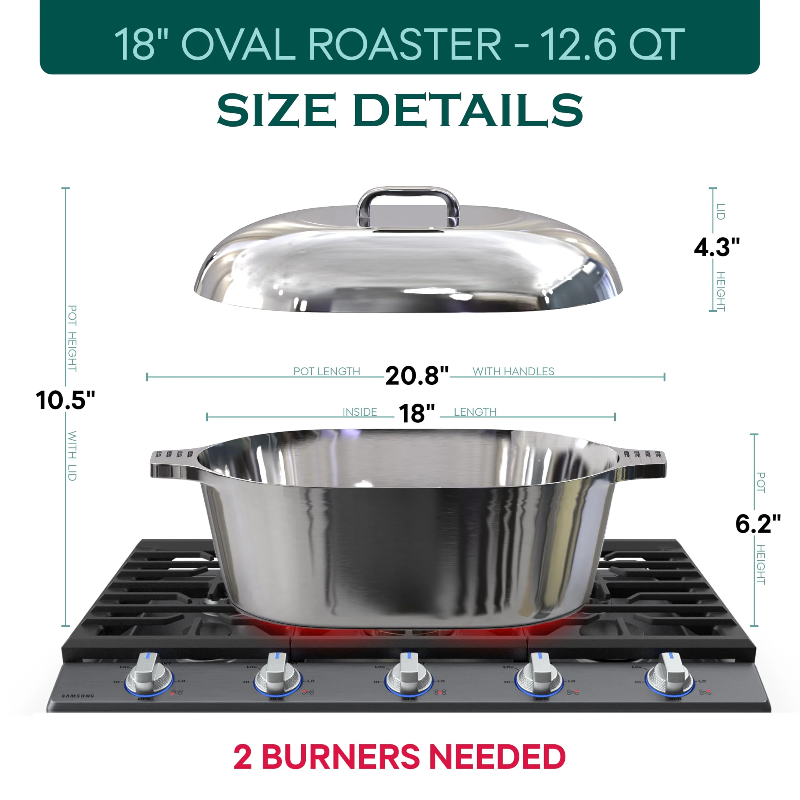 MAGNAWARE 5qt Lightweight Cast Aluminum Oval Dutch Oven, Silver
