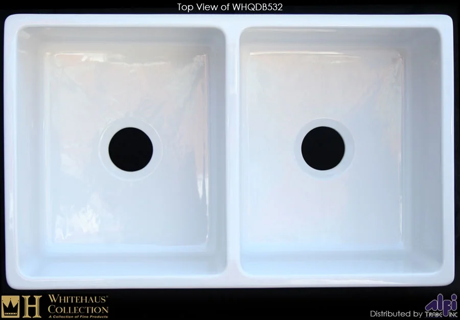 Whitehaus Farmhaus Fireclay Quatro Alcove Reversible Double Bowl Sink with 2