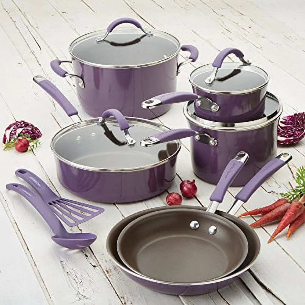 Rachael Ray 12-Piece Cucina Nonstick Pots and Pans Set, Cookware, Set Cranberry