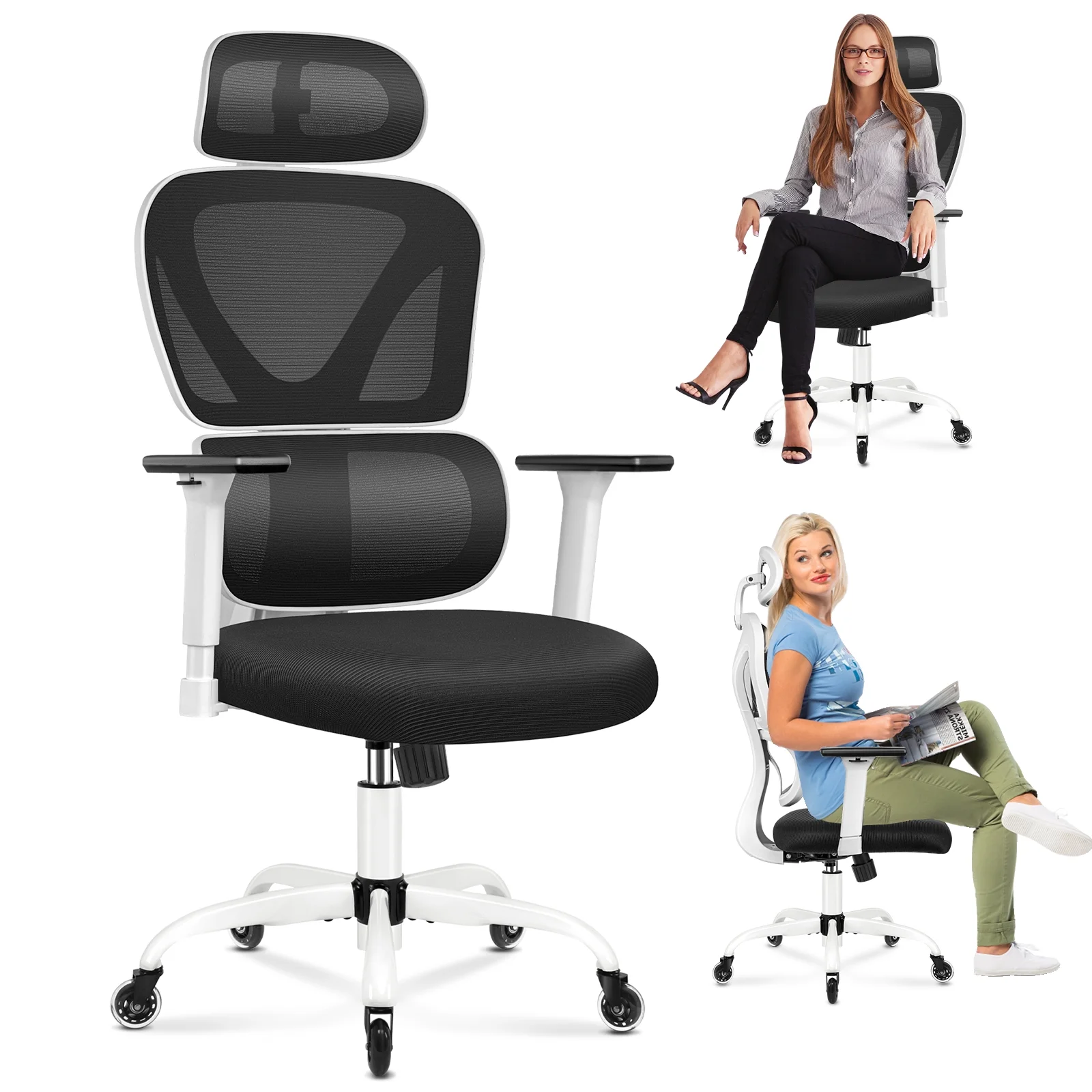 COOLHUT Ergonomic Office Chair, High Back Adjustable Computer Desk Chair with Lumbar Support, 500lb, Black