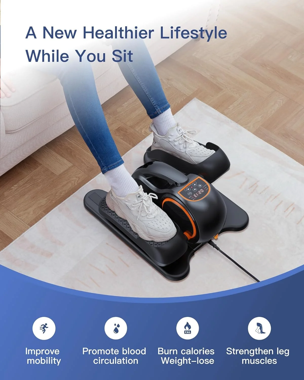 UPGO Under Desk Ellipticals Electric, Elipse Leg Pedal Exerciser for Seniors Fully Assembled, Seated Pedal Exerciser with Remote Control & Non-Slip Pedals