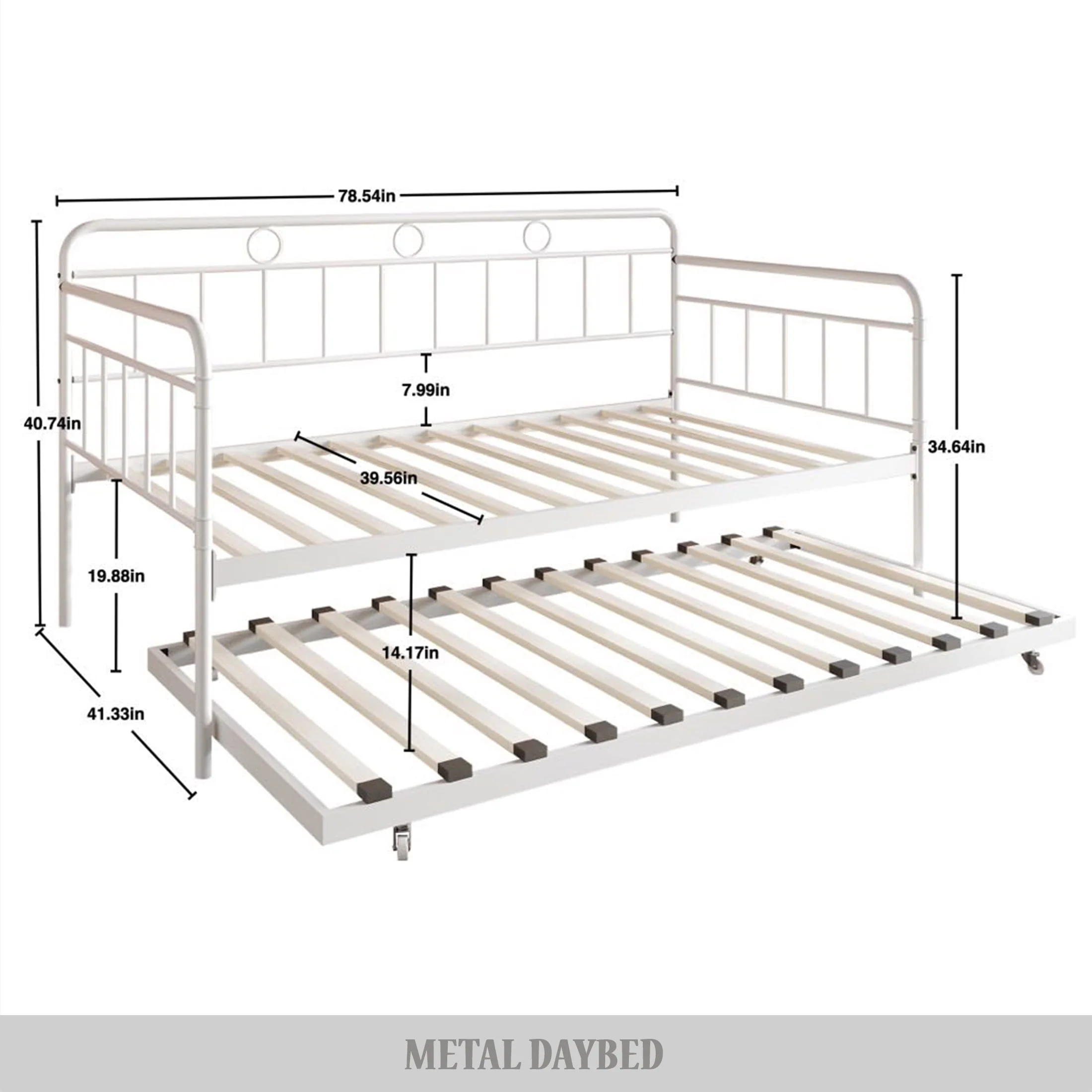 Castle Place Minimalist Vintage Twin Size Metal Daybed With Trundle, Black