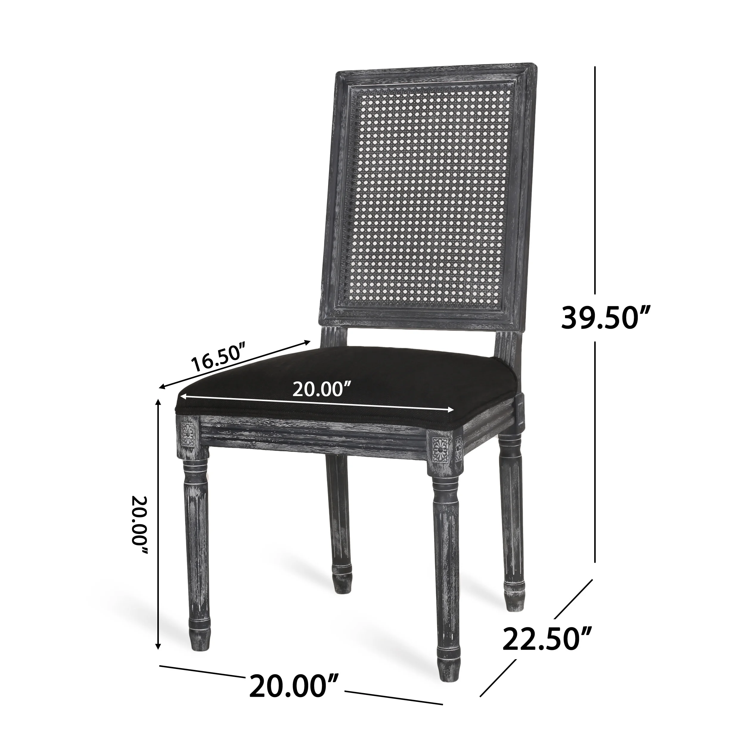 Noble House Fescue Fabric Upholstered Wood and Cane Expandable 7 Piece Dining Set, Gray and Black