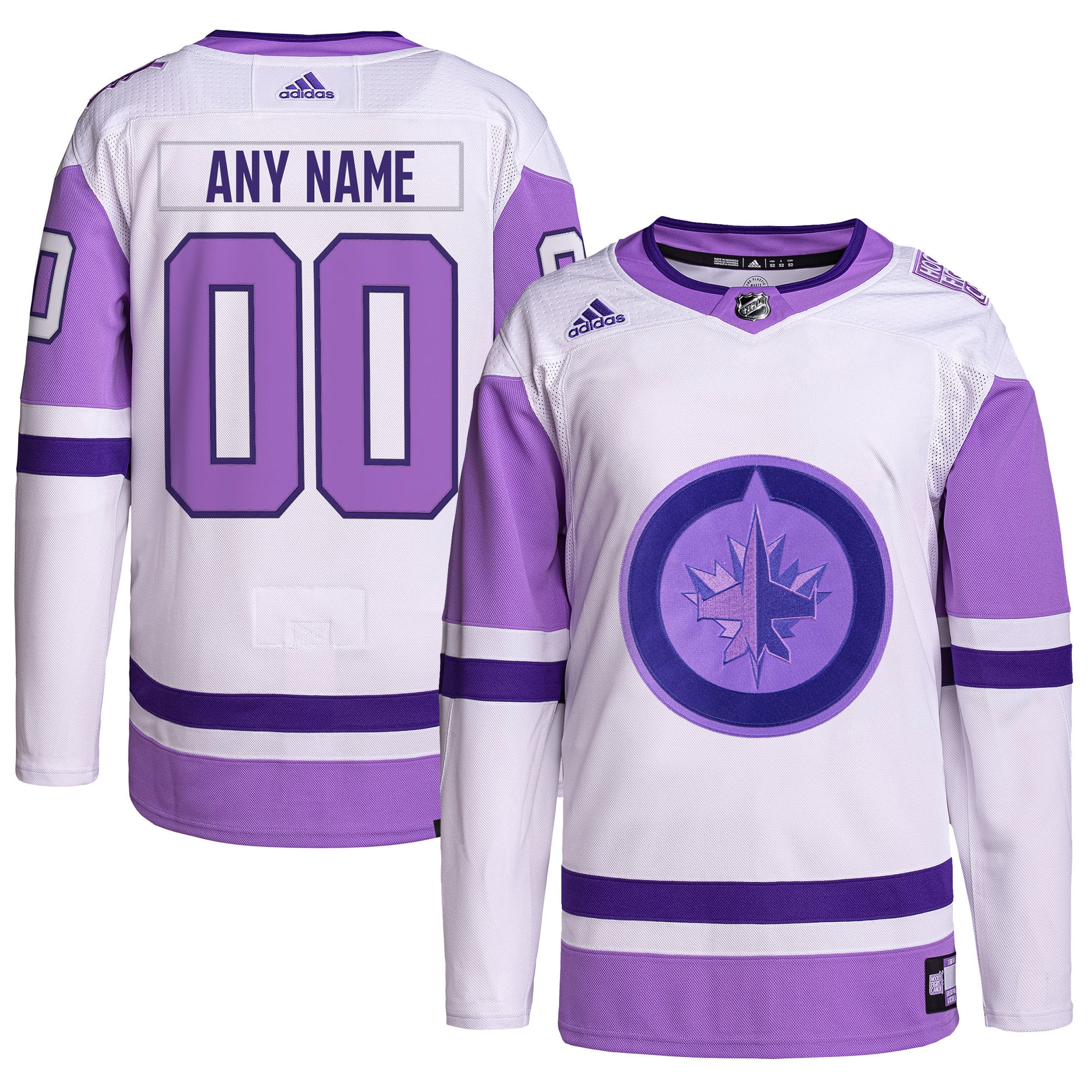 Winnipeg Jets  Hockey Fights Cancer Primegreen  Custom Jersey – White/Purple