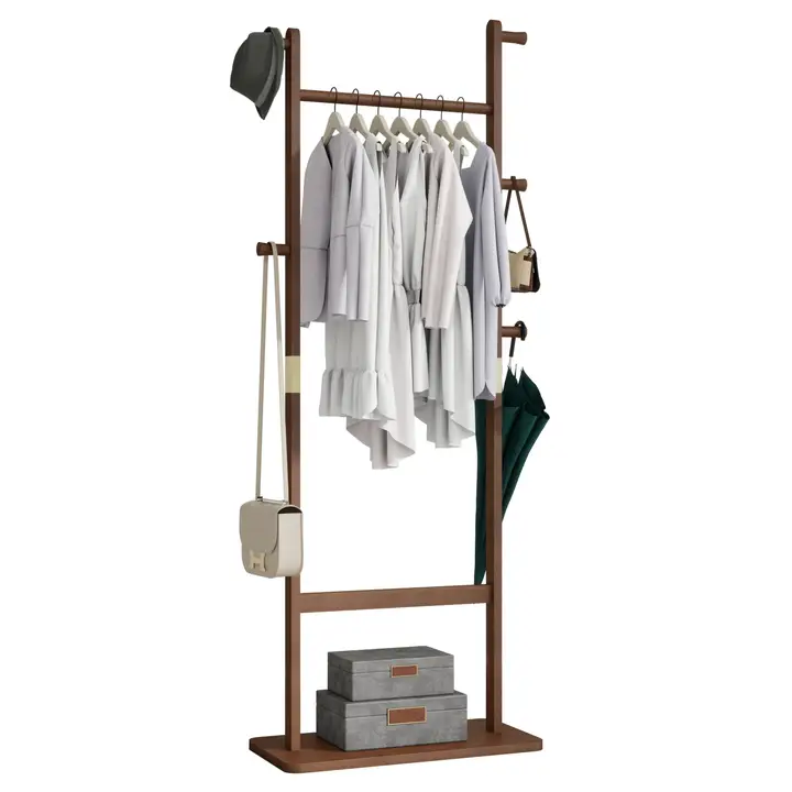 Solid Wood Coat Rack Freestanding Entryway Hanger, 3 Colors