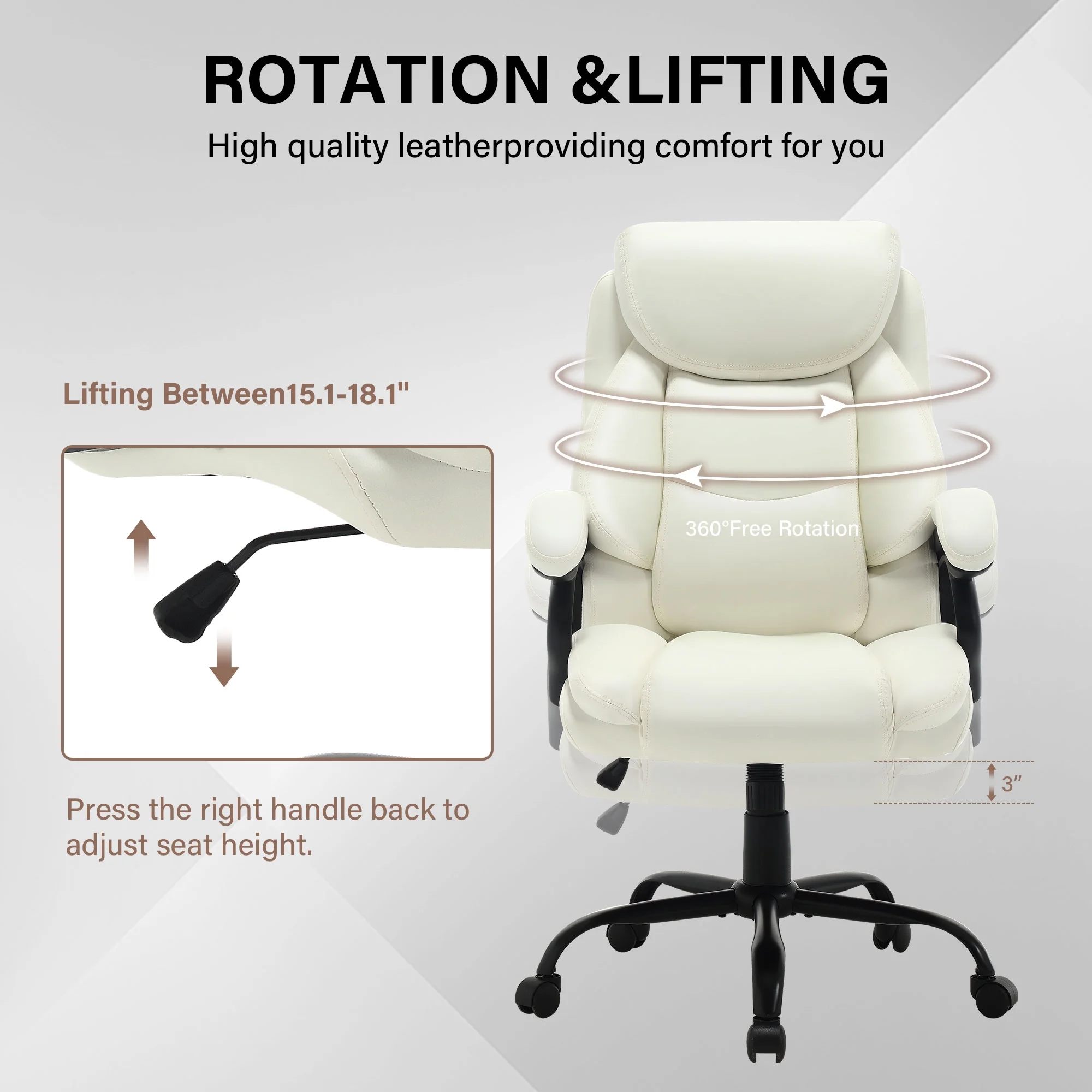 JONPONY Big and Tall Office Chair 500LBS Wide Seat Ergonomic Computer Desk Chair High Back Executive Leather Chair Adjustable Task Chair Lumbar Back Support 8 Hours Heavy Duty Design,Black