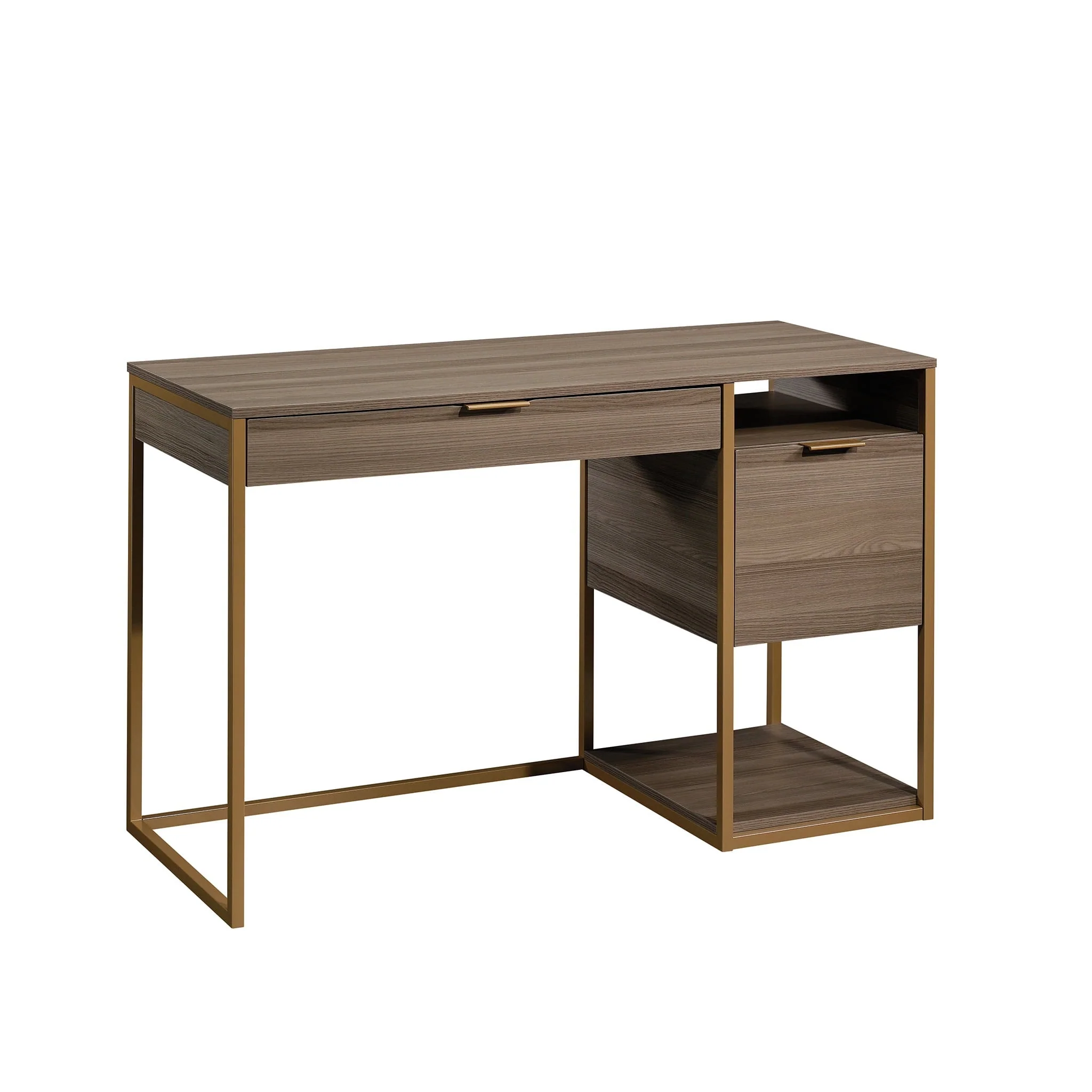 Sauder 426429 International Lux Single Pedestal Desk, Diamond Ash Finish