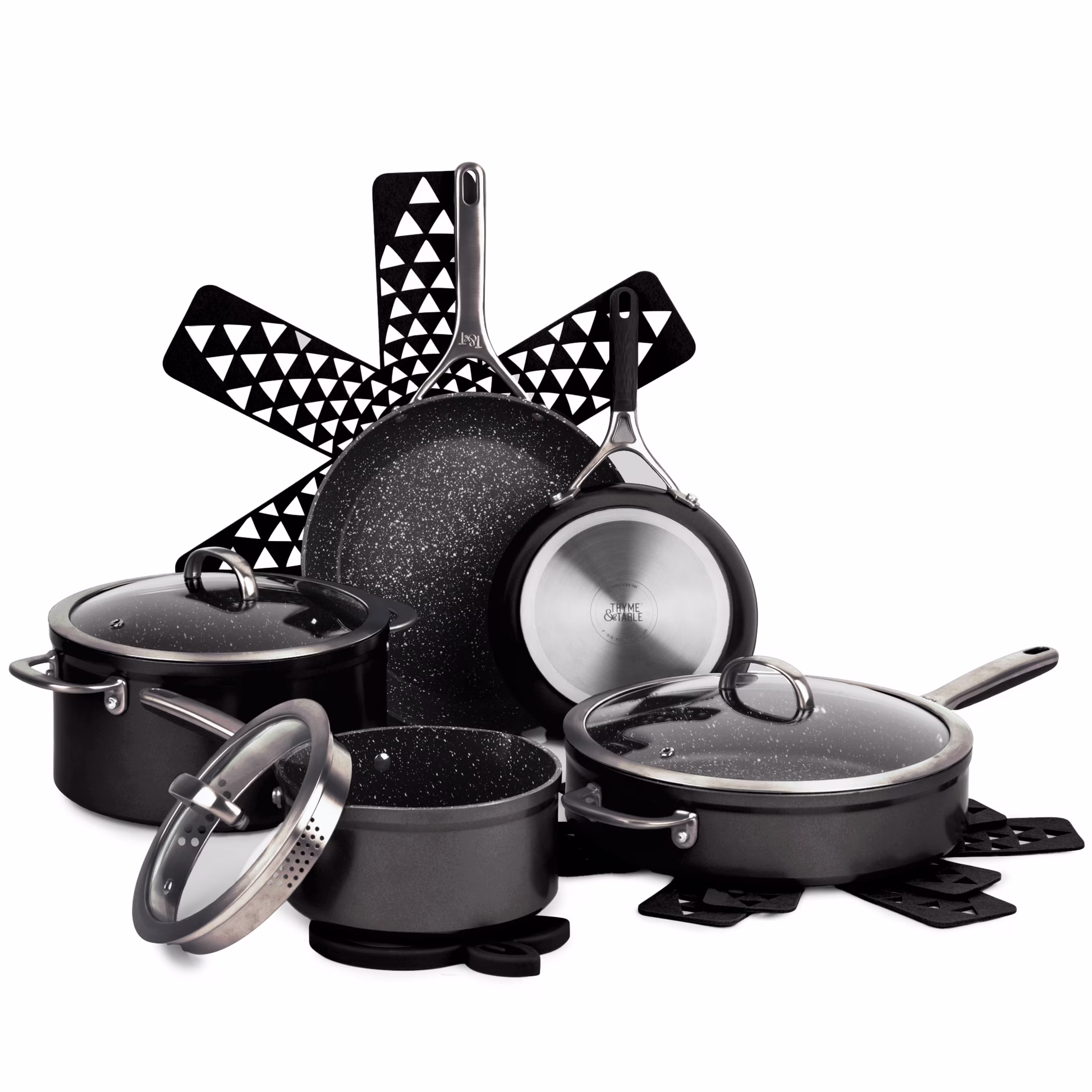 Thyme & Table 12-Piece Non-Stick Supreme Cookware Set, Pots and Pans Set - Cream