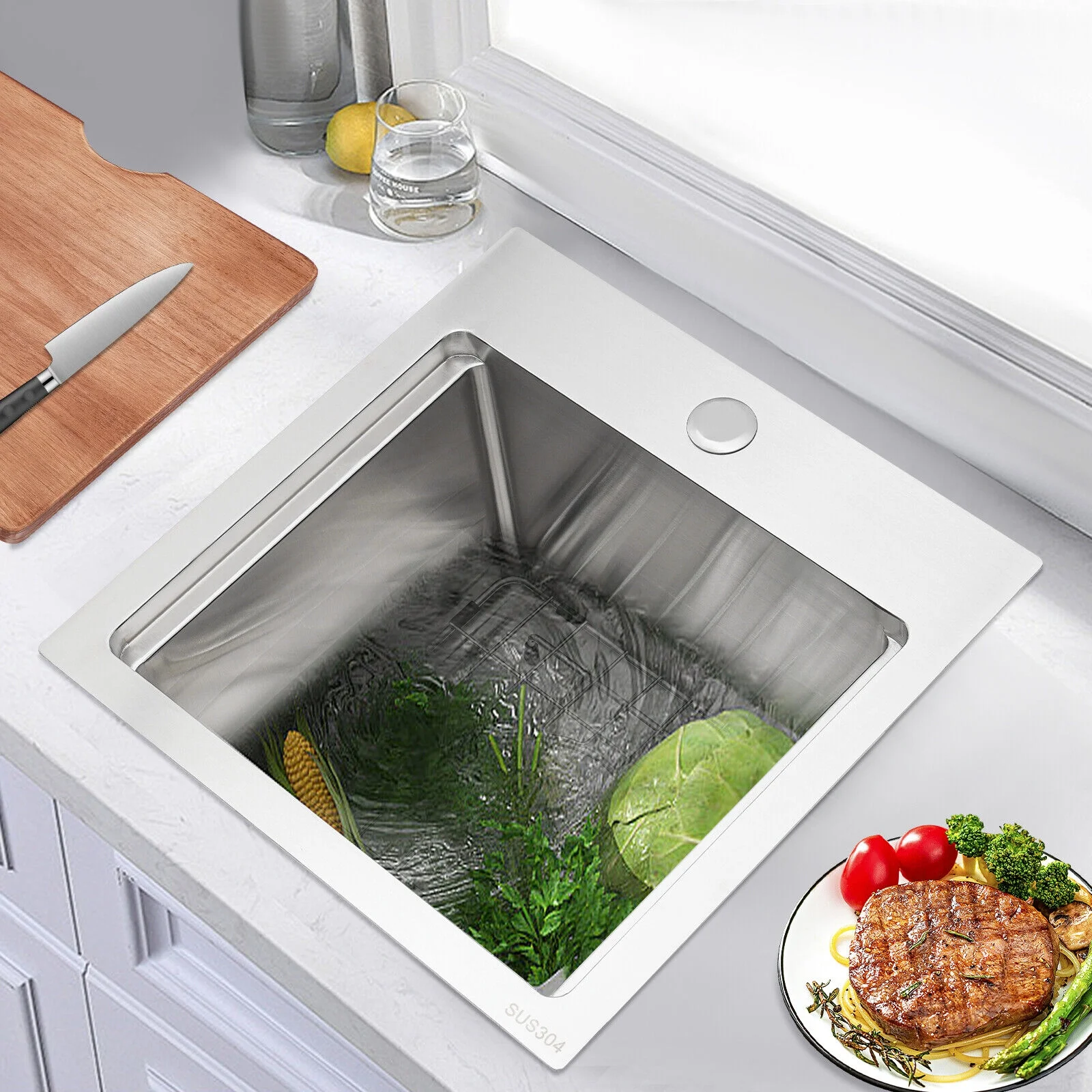 15 x 15 inch Stainless Steel Drop-in Bar Sink Topmount Kitchen Sink Single Bowl