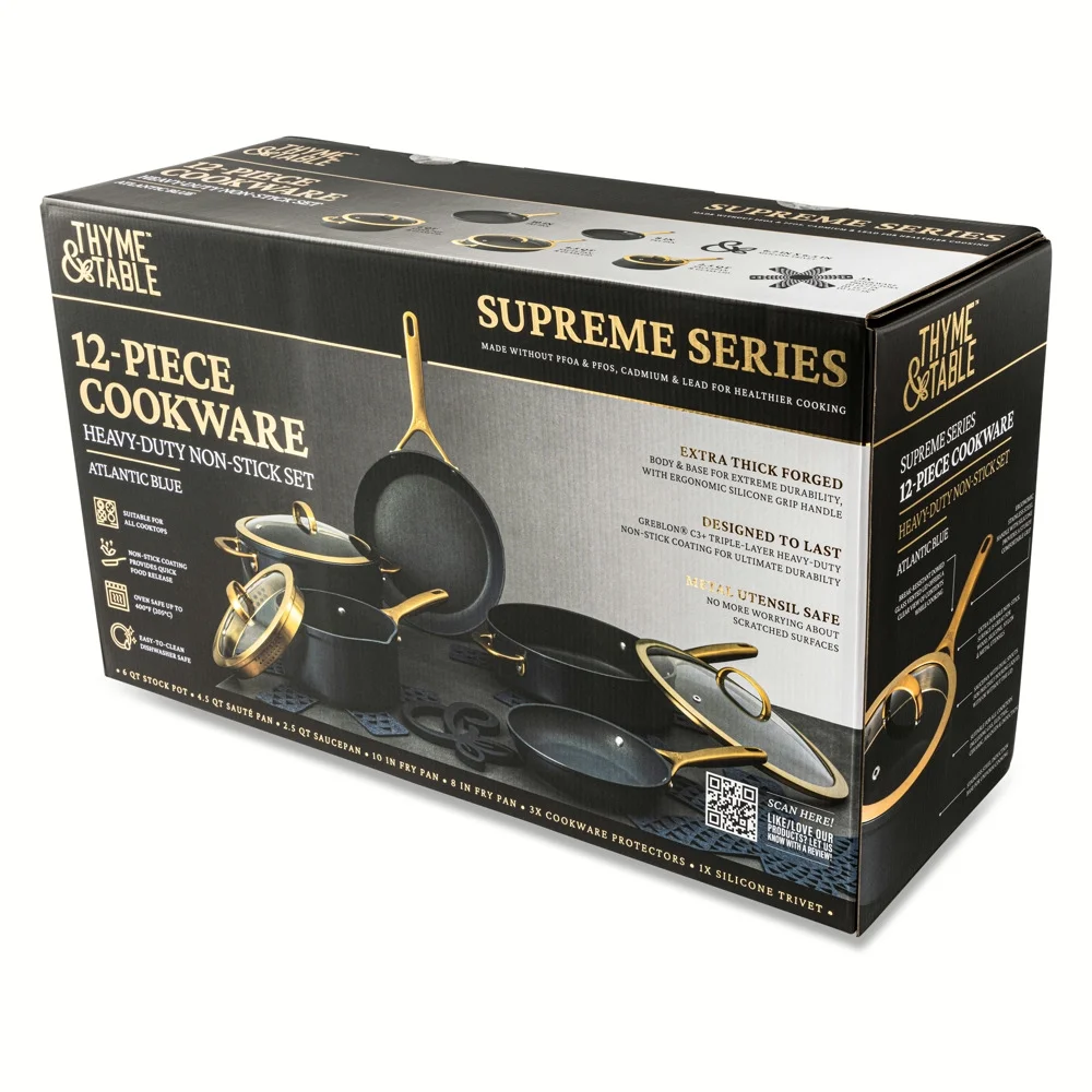 Thyme & Table 12-Piece Non-Stick Supreme Cookware Set, Pots and Pans Set - Cream