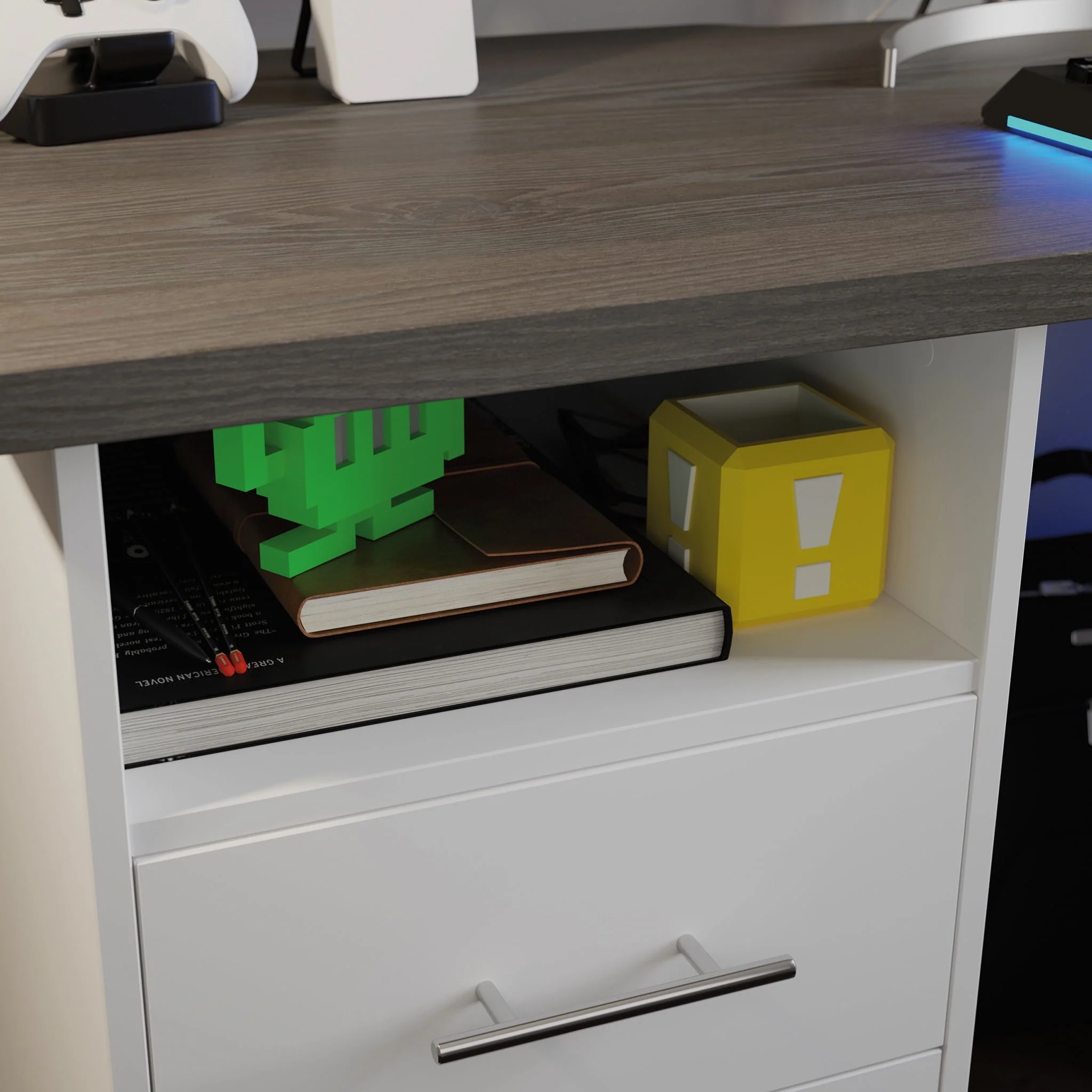 Sauder Gaming Desk with Charcoal Ash Accent Top, White Finish