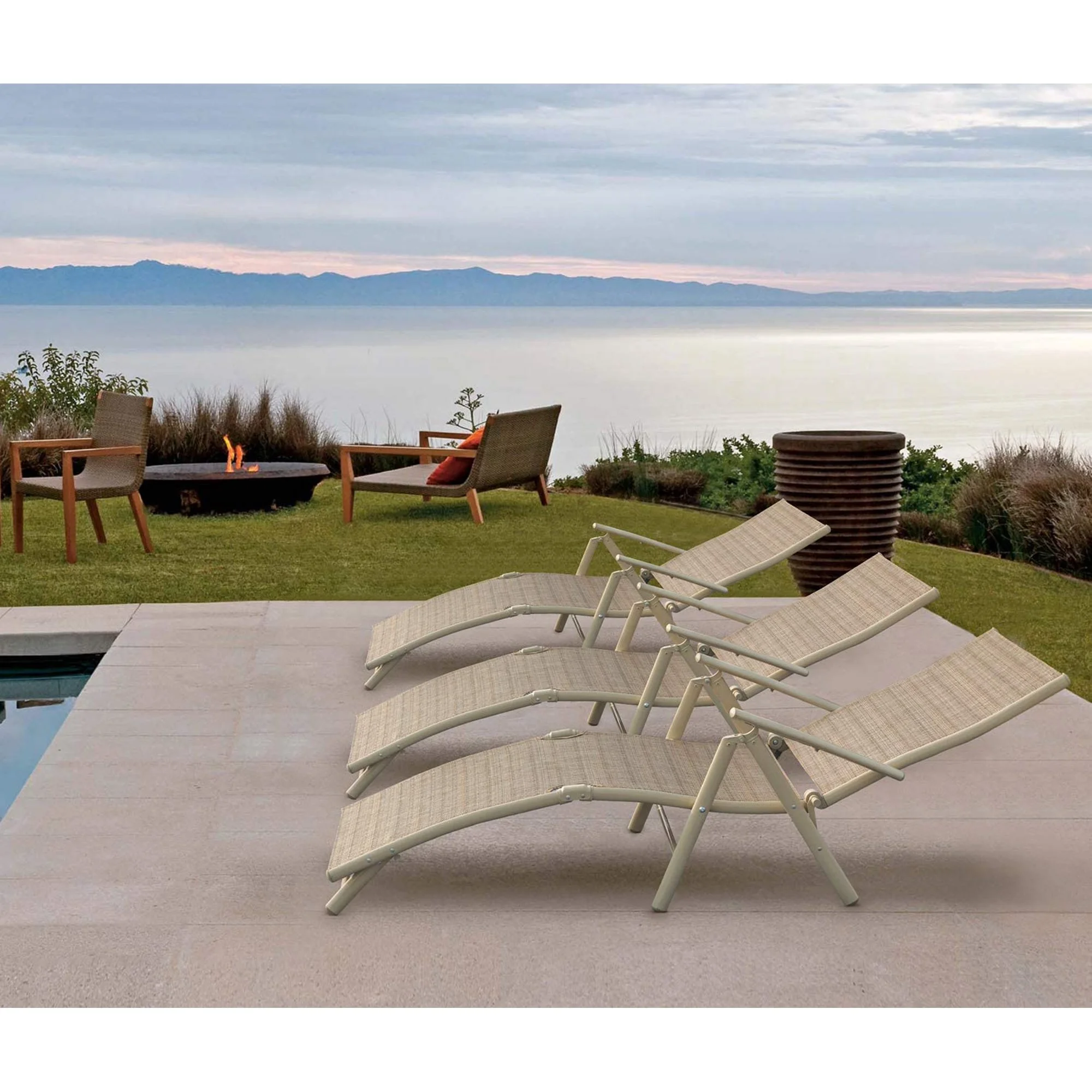 Devoko Patio Outdoor Chaise Lounge Chairs Pool Side Textilene  Folding Recliner Adjustable Lounge Chair Set of 2, Beige