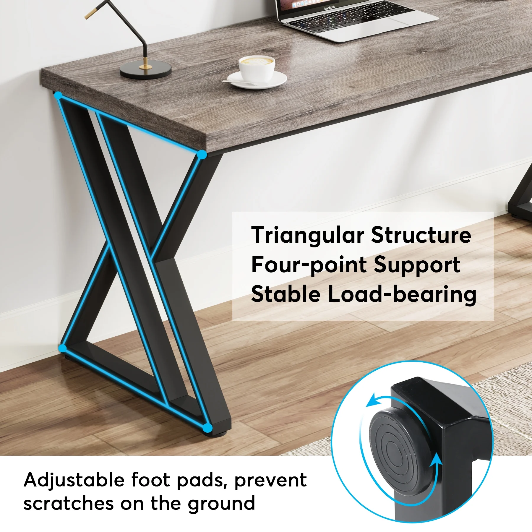 Heavy Duty Study Desk with Z-Shaped Metal Leg, Modern Simple Home Office Computer Desk, Rustic Brown