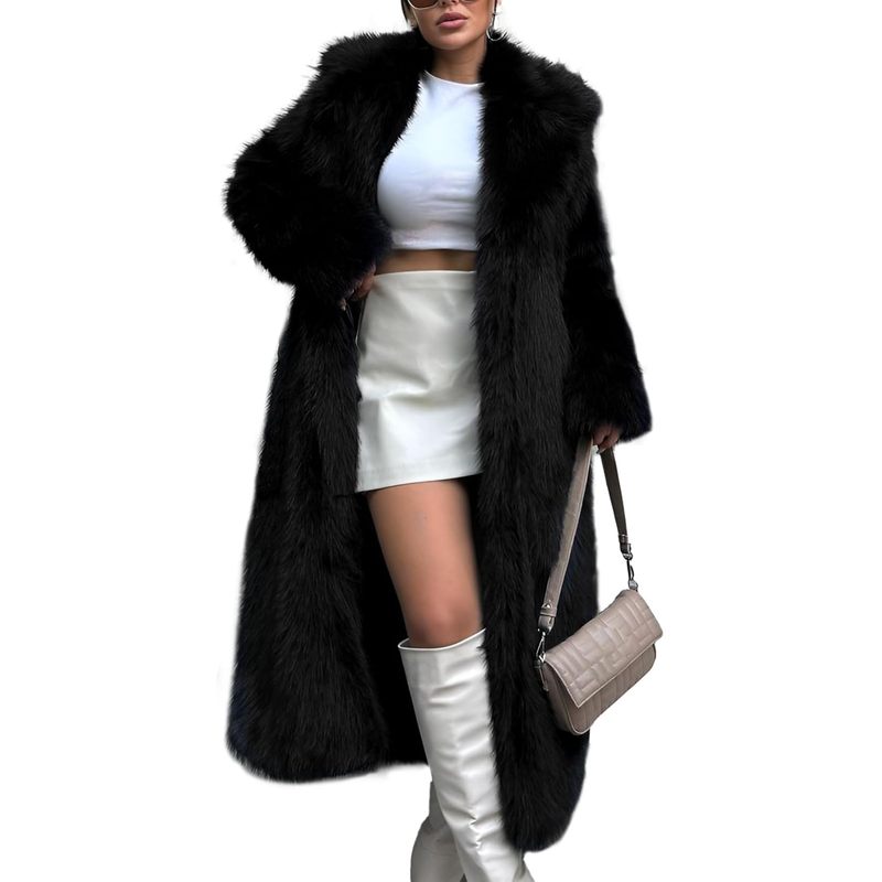 Women's Long Faux Fur Coats Winter Fluffy Open Front Luxury
