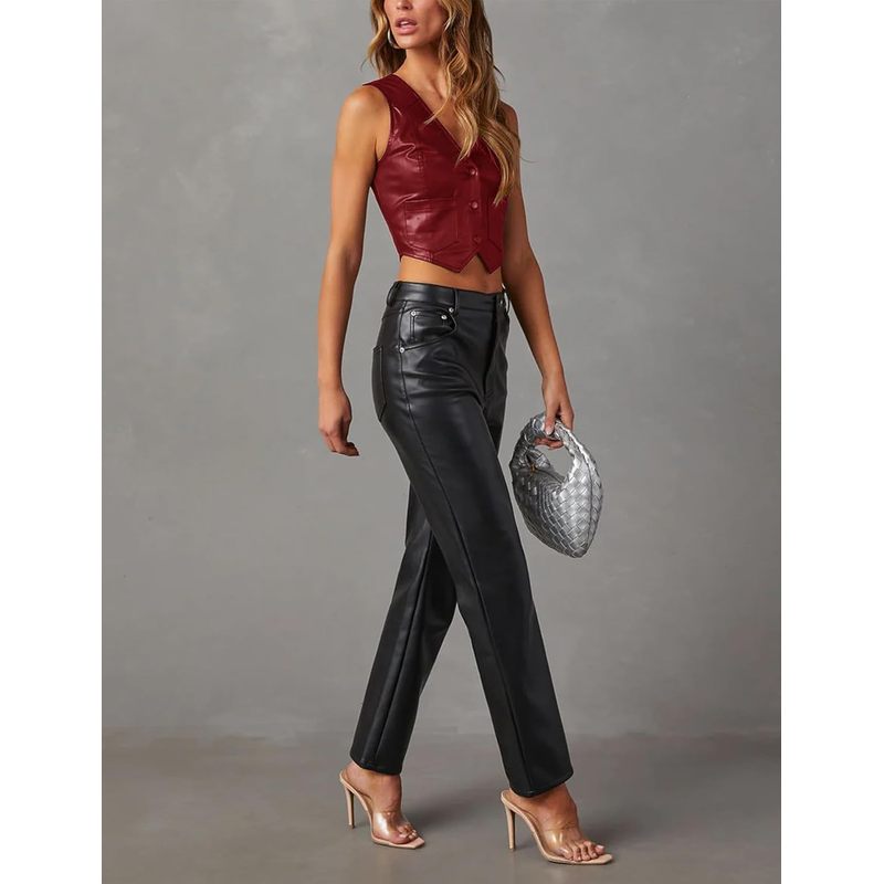 Women's Button Up Sleeveless Vest Crop Tops