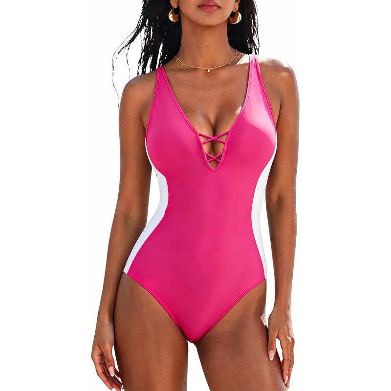 Women's One Piece Tummy Control Swimsuit Crisscross Back Bathing Suits