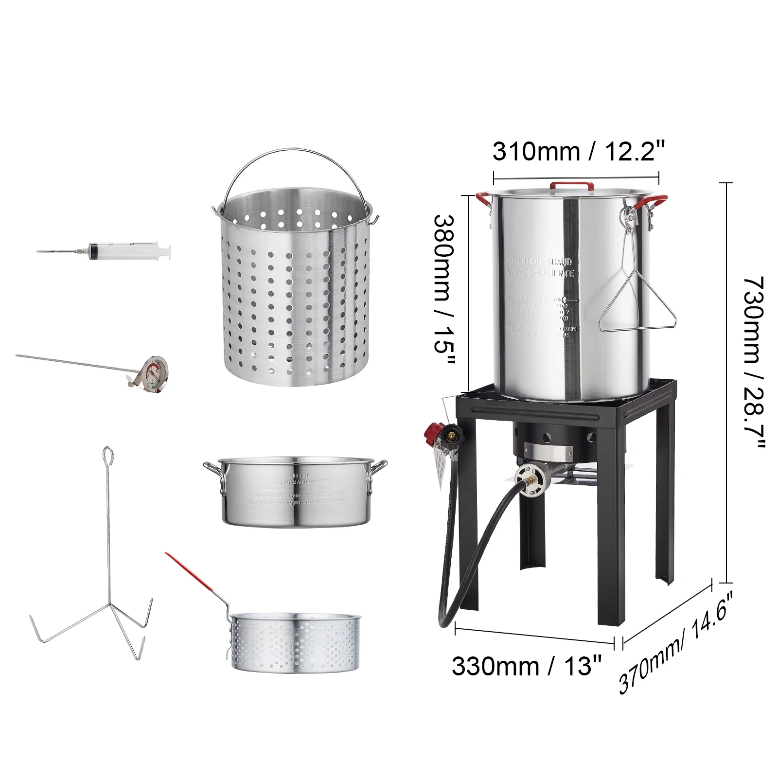 KFFKFF Deep Fryer for Turkey, Set of 30-qt Poultry and 10-qt Fish Steamer Cooker, Outdoor Seafood Frying Pot made of Aluminum, Propane Gas Boiler with 54,000 BTU Burner, Comes with Baskets, Poultry