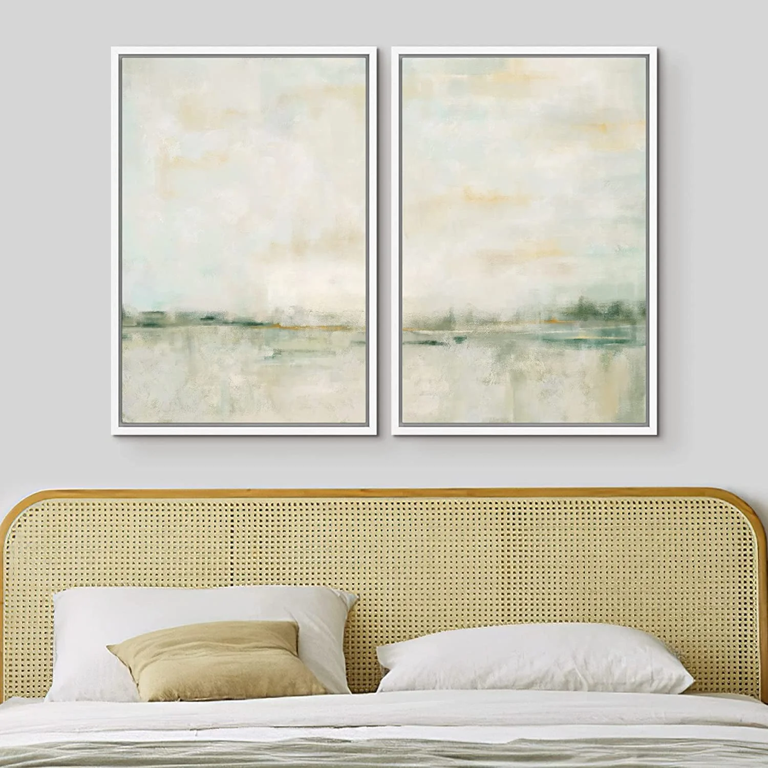 IDEA4WALL Framed Canvas Print Wall Art Set of 2 Watercolor Pastel Duotone Tan Landscape Abstract Modern Art Multicolor Contemporary Artwork for Bedroom, Office - 16