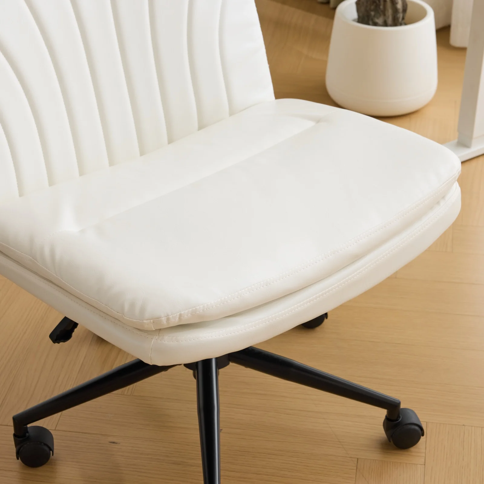 Ktaxon Armless Office Chair Swivel Study Chair Adjustable Desk Chair with Criss Cross Legs and Wheels for Conference and Home Faux Leather Gray