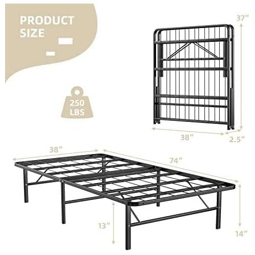 14 Inch Foldable Metal Platform Bed Frame,Tool-Free Assemble, Heavy Duty Folding Bed Frame W/Steel Slat & Underbed Storage, Mattress Foundation, No Box Spring Needed,