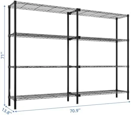 Tier Storage Shelves Standing Shelf Units NSF Wire Garage Organizer Heavy Duty Garage Shelving Unit L Shaped Clothes Rack for Corner Laundry Bathroom Kitchen Pantry Closet (Black, 4 Tire)