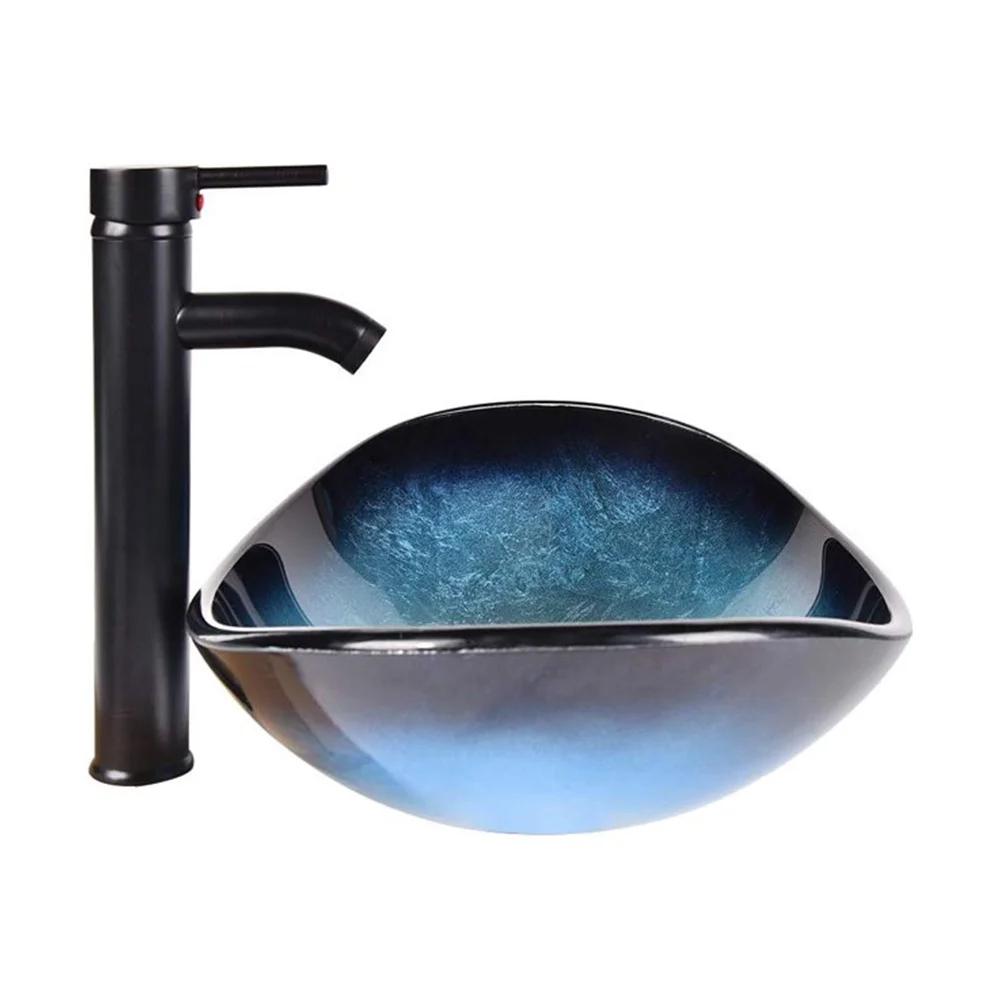 PULUOMIS Vessel Sink and Faucet Combo Bath Sinks with Mounting Ring and Pop Up Drain Round Bowl Basin Brown