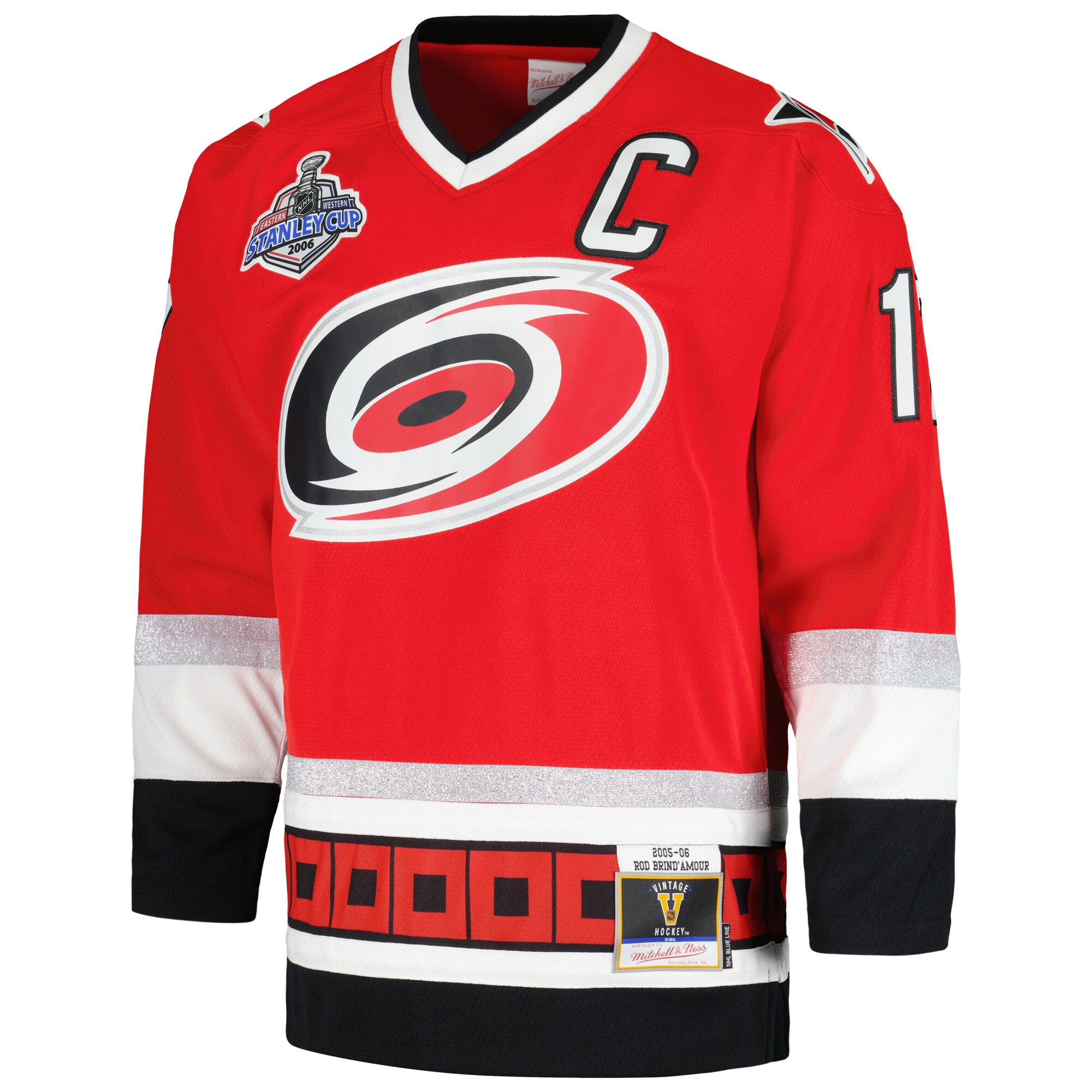 Rod Brind’Amour Carolina Hurricanes Mitchell & Ness  2005/06 Captain Patch Blue Line  Jersey – Red