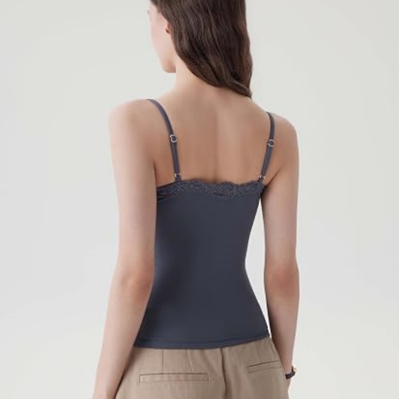 Women Double Lined Lace Cami Tank Top Summer Padded Going Out Tops Basic Shirts
