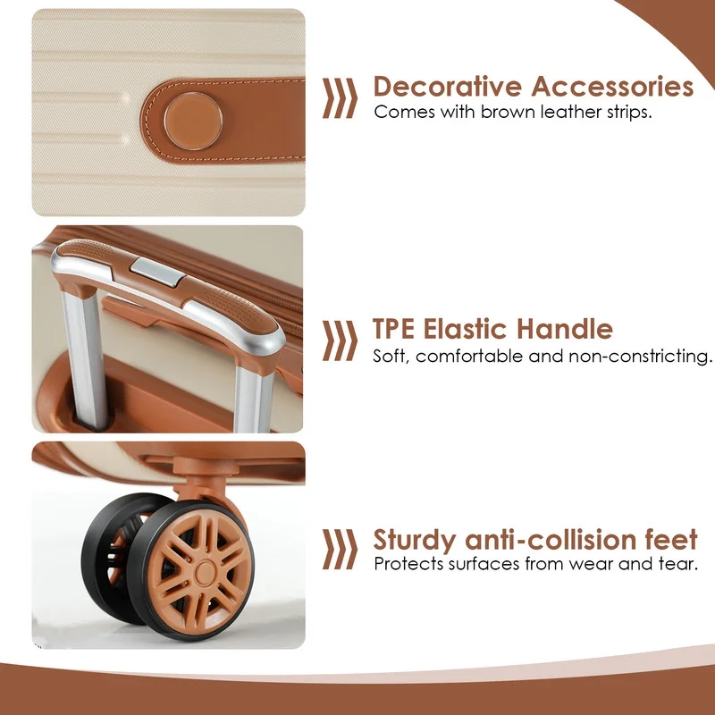 EBQOSK 4PCS Carry On Expandable Luggage Set with 4 Packing Cubes, 16/24/26/28 Inch Three-layer ABS Composite Suitcases with TSA Lock & 360°Spinner Wheels for Family Travel, Expand 25% Space Brown